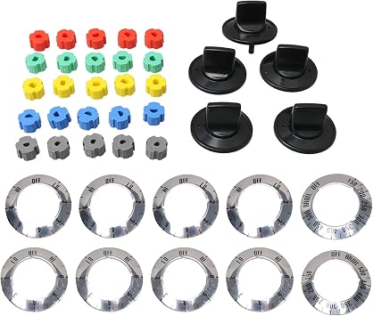 KN002 Electric Burner Knob Kit Replacement Knob Handle Kit Multiple-Size Replacement for Whirlpool Dia 49MM/1.93Inch Pack of 5 Black