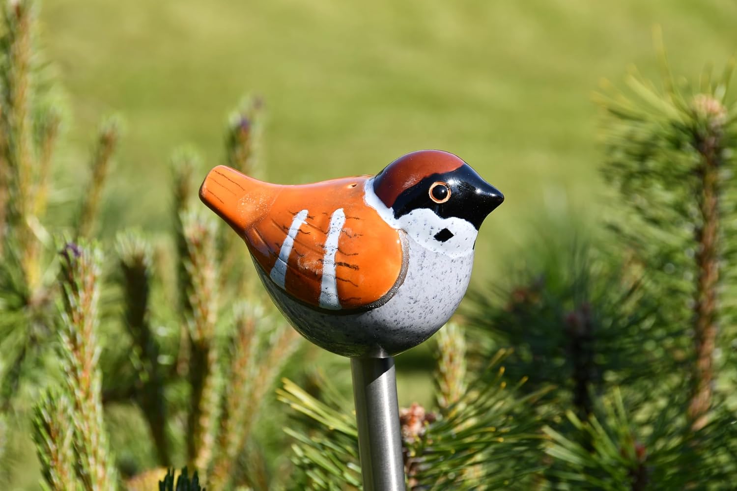 Ceramic Garden Decor - Sparrow Bird Lawn Stake - Outdoor Statue - Perfect, Unique Gifts for Gardeners Woman, Men, Yard Gifts - Handmade, Frostproof, GK607-3