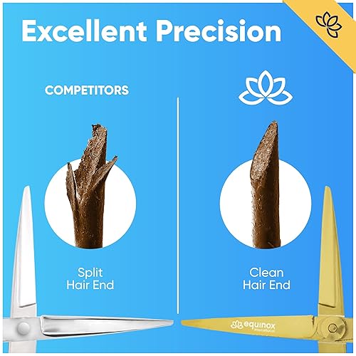 Vista 26 de Equinox - Juego de tijeras de peluquero profesional, incluye tijeras y tijeras de adelgazamiento para cortar el cabello y aseo, accesorios de acero