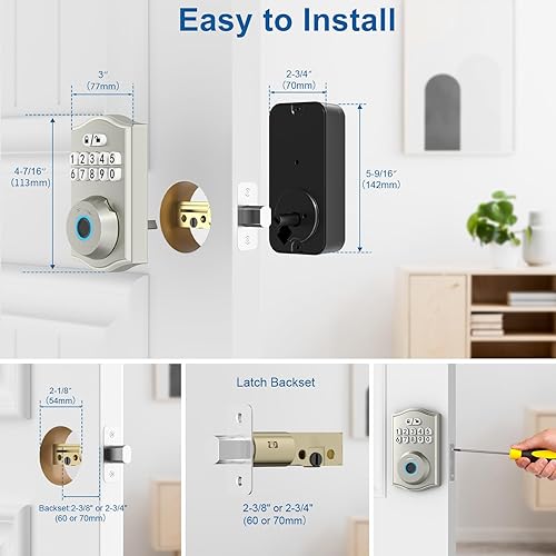 Miniatura 7 de Smart Door Lock - Keyless Entry with FingerprintBluetooth APP ControlPassword, Auto Lock, One Time Code, Nickel