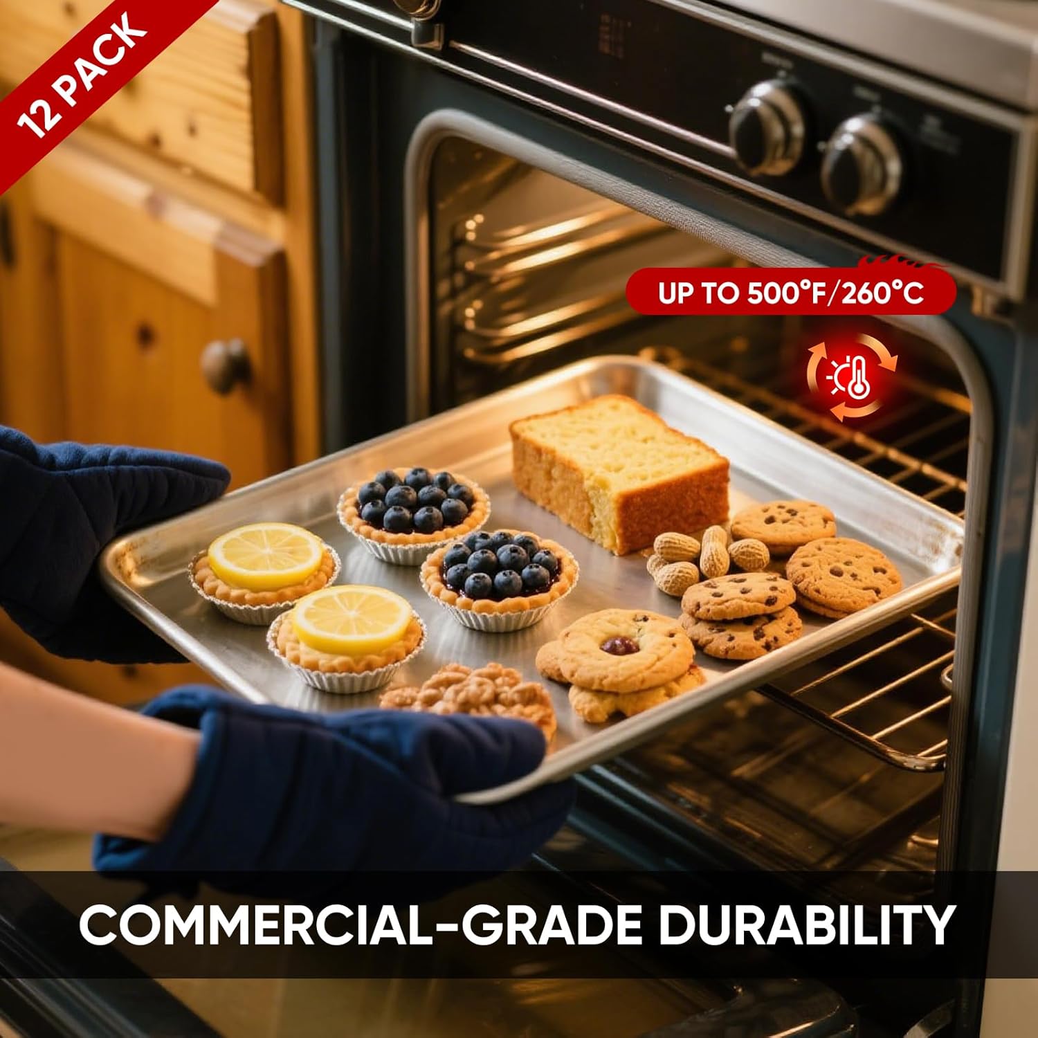 TENUP 12 Pack Aluminum Half Sheet Pan, 18" x 13" Heavy Duty Commercial Baking Tray Reinforced Rim, Warp-Resistant Rust-Free