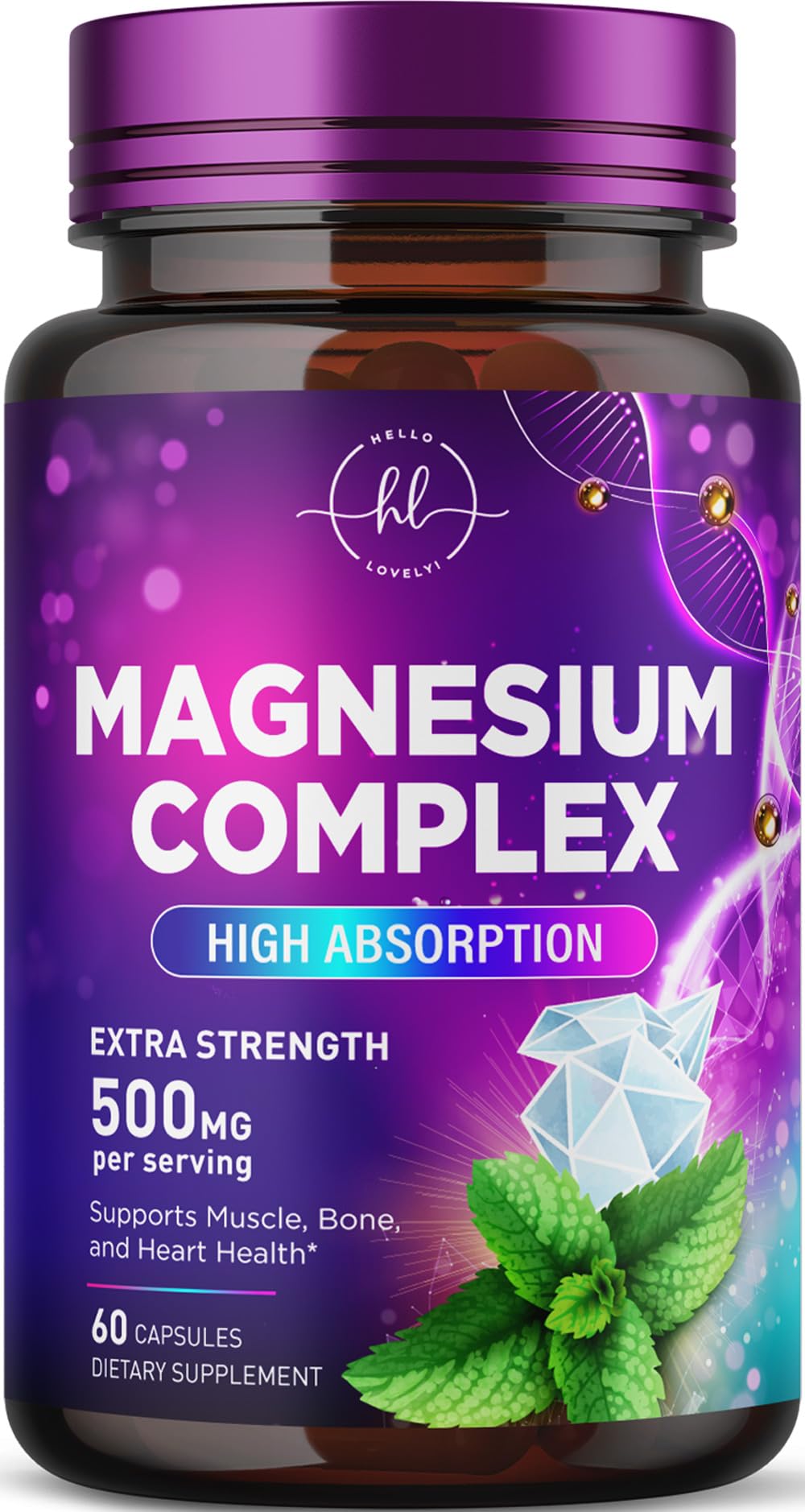 Magnesium Complex - 500mg per Serving Best Blend of Glycinate, Citrate, Malate & Oxide - Supports Sleep, Muscle, Bone & Heart Health - High Absorption, Chelated Supplement, Made in USA - 60 Capsules 60 Count (Pack of 1)