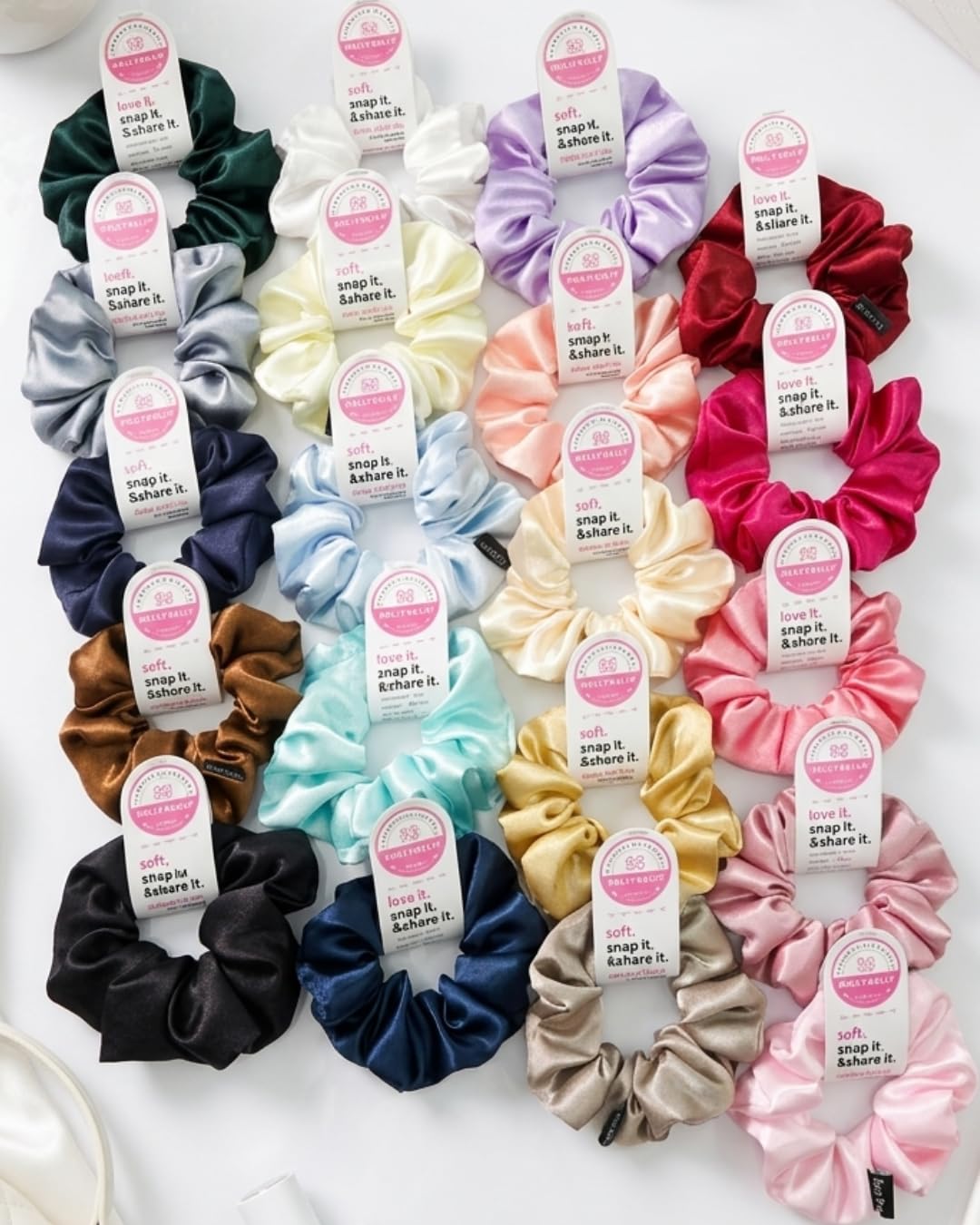Pelly Kelly 20 Satin Scrunchies, Same Color as Shown in Pic, Scrunchy For Women and Girls, Ponytail Holder, Rubber Band, Hair Ties, Scrunchies Combo, Multicolor, Mini Size, Pack of 20-image-1
