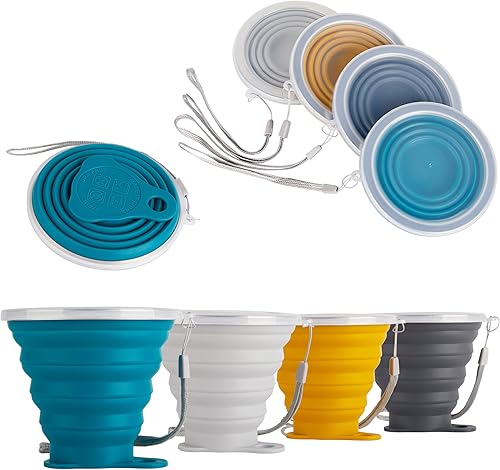 IYYI Taza de viaje plegable de silicona, taza de campamento plegable de 9.22 onzas con tapa, juego de tazas para beber expandibles, taza de café