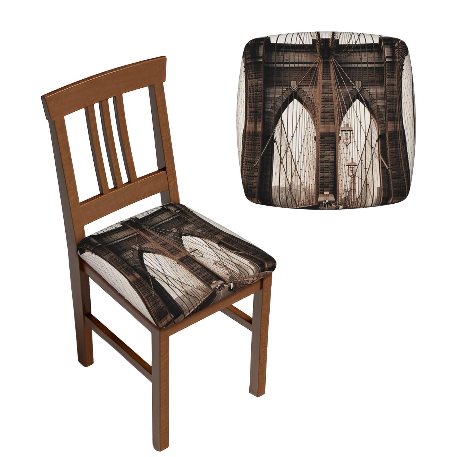 NONHAI 6PCS Dining Chair Seat Covers Set Photo of Brooklyn Bridge Stretch Removable Chairs Covers Washable Seat Cushion Slipcovers Protector for Dining Room Kitchen Chairs