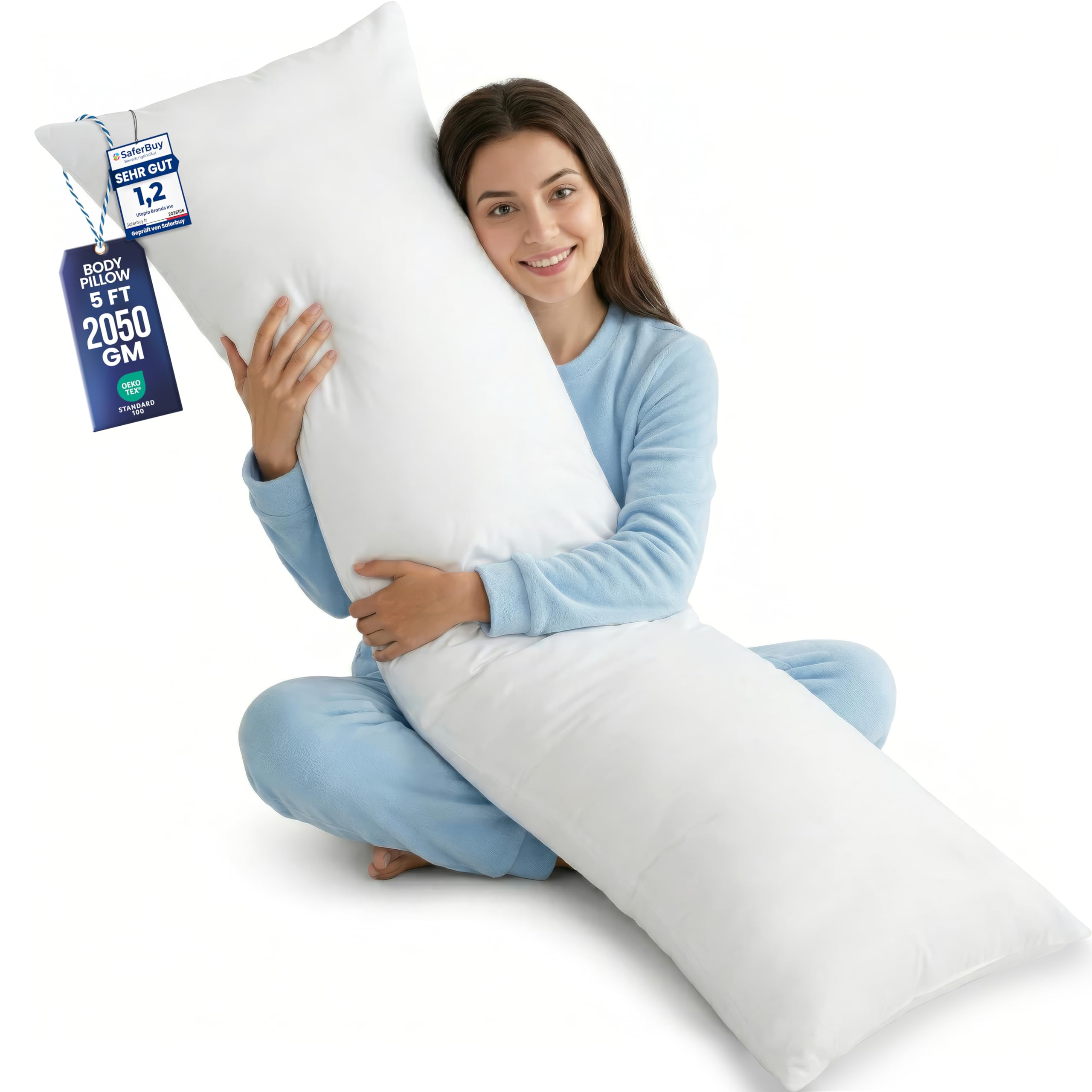 Utopia Bedding Bolster Pillow Pack of 1 (King, 5 Ft), Full Body Pillow, Soft Hollowfiber Filling, Long Pregnancy Pillow for Maternity Support and Side Sleeper (White)