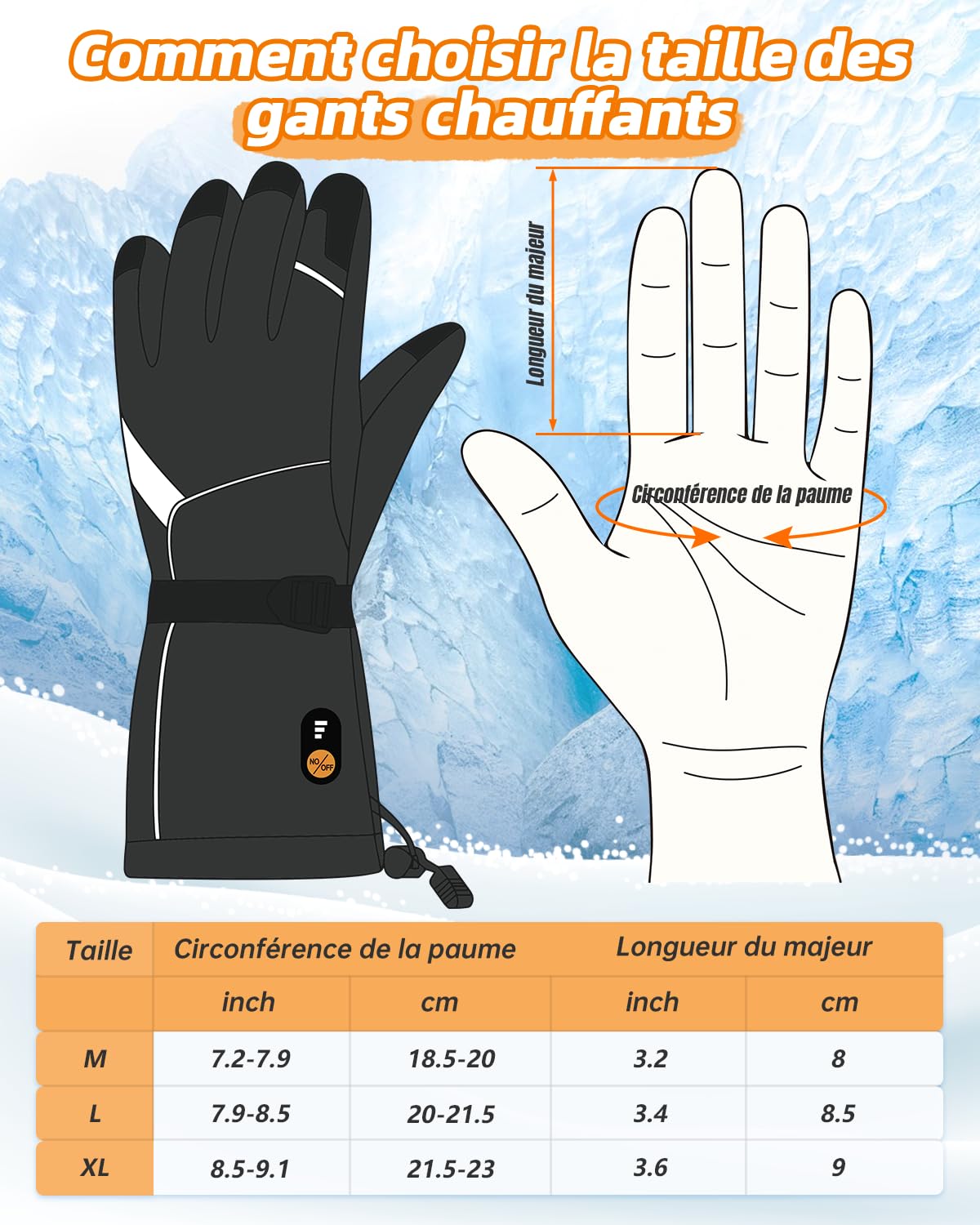 Gants Chauffants pour Homme Femme,Gants Chauffants avec 7.4V 3000mAh*2 Rechargeables Batterie, Gants Tactile Imperméable d'hiver USB Électriques pour Ski, Randonnée, Noir, L