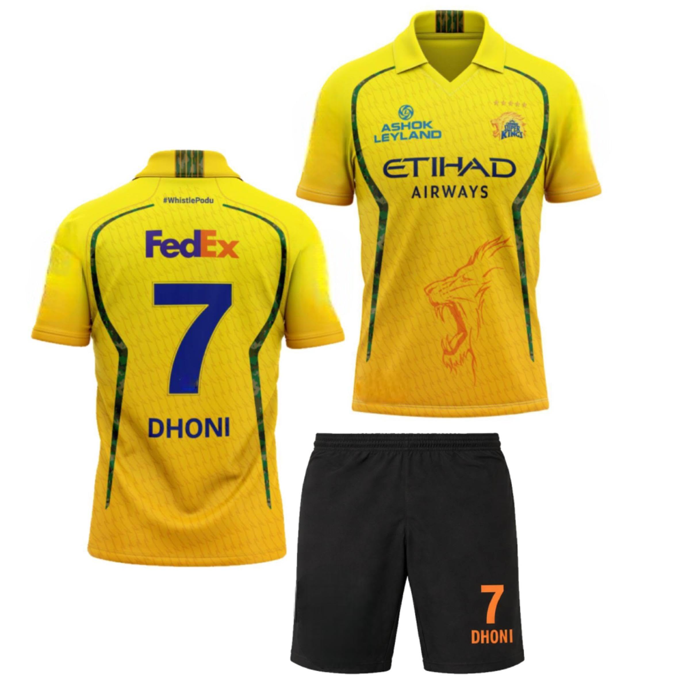 New Dhoni 7 Csk Jersey 2026 with Logo Shorts for (Men&Boys,Kids)-picture-22