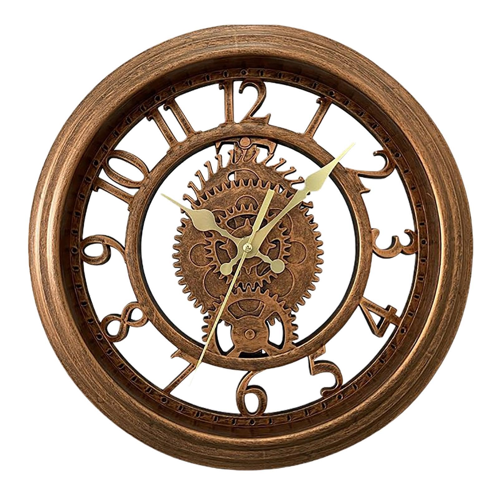 PIXZCSA Elegant Skeleton Gear Dial Wall Clock Fashion Mute Silent Sweep Movement Clocks For Home Decoration Bedroom Office Hotel, Antique Copper, 27.8x4CM