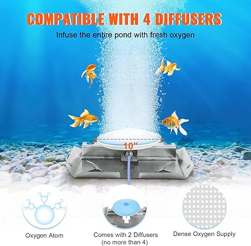 Miniatura 5 de VEVOR Potencia de 550 W 52 CFM para lago de hasta 3 acres de 50 pies kit de aireación de estanque incluye tubos pesados de 34 HP de 100 pies y 2