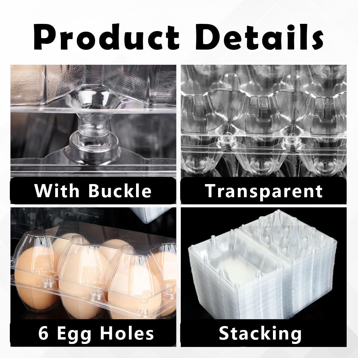 100 Pcs Plastic Transparent Egg Cartons - 2x3 Clear for 6 Eggs | Half Dozen | Bulk Clear Plastic Egg Cartons for Family Pasture Farm Market Kitchen Organization