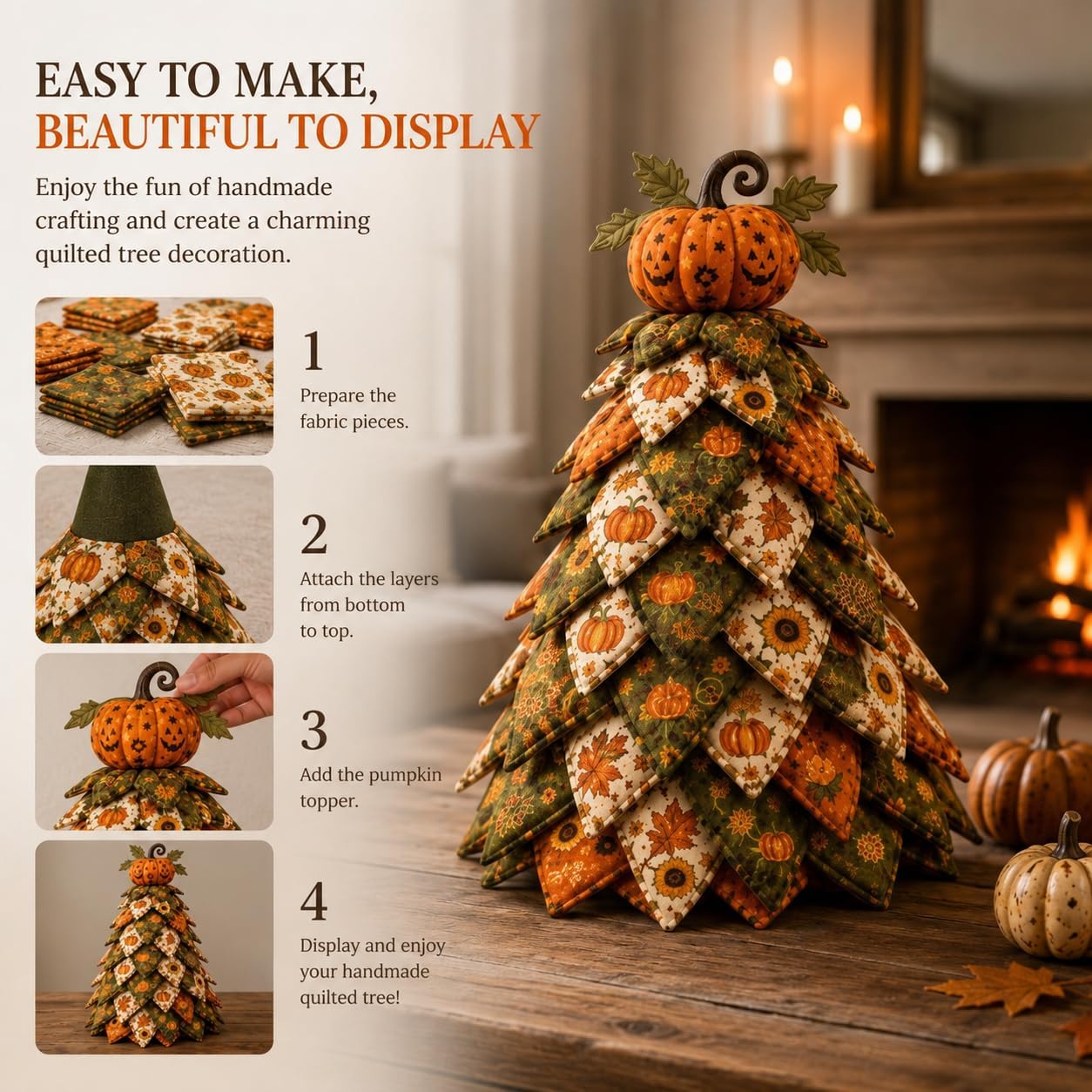 gtalmp Halloween Quilt Kit, 3D Padded Fabric Tree Sewing Project, Pumpkin