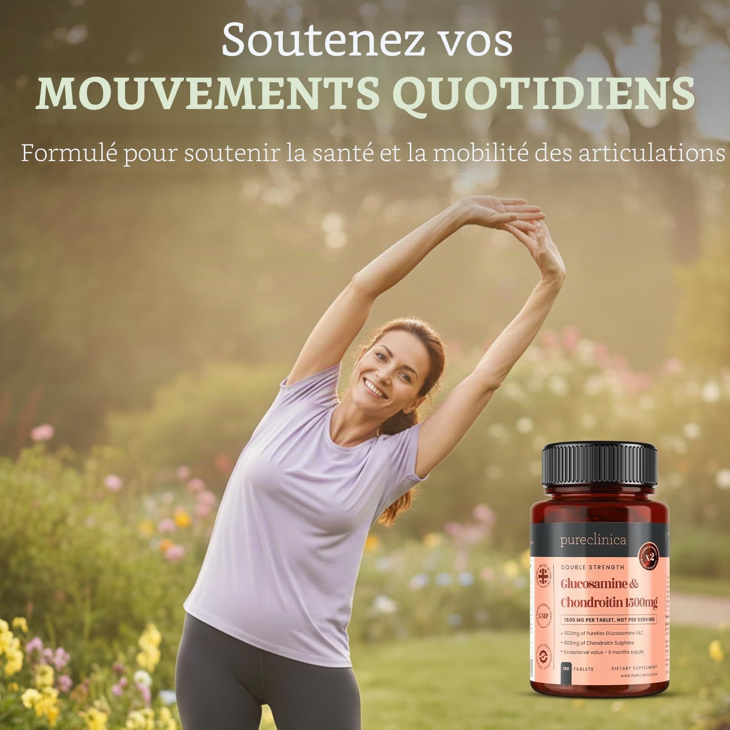 180 comprimés de glucosamine HCL et de chondroïtine à forte force 1500 mg - 6 mois de réserve