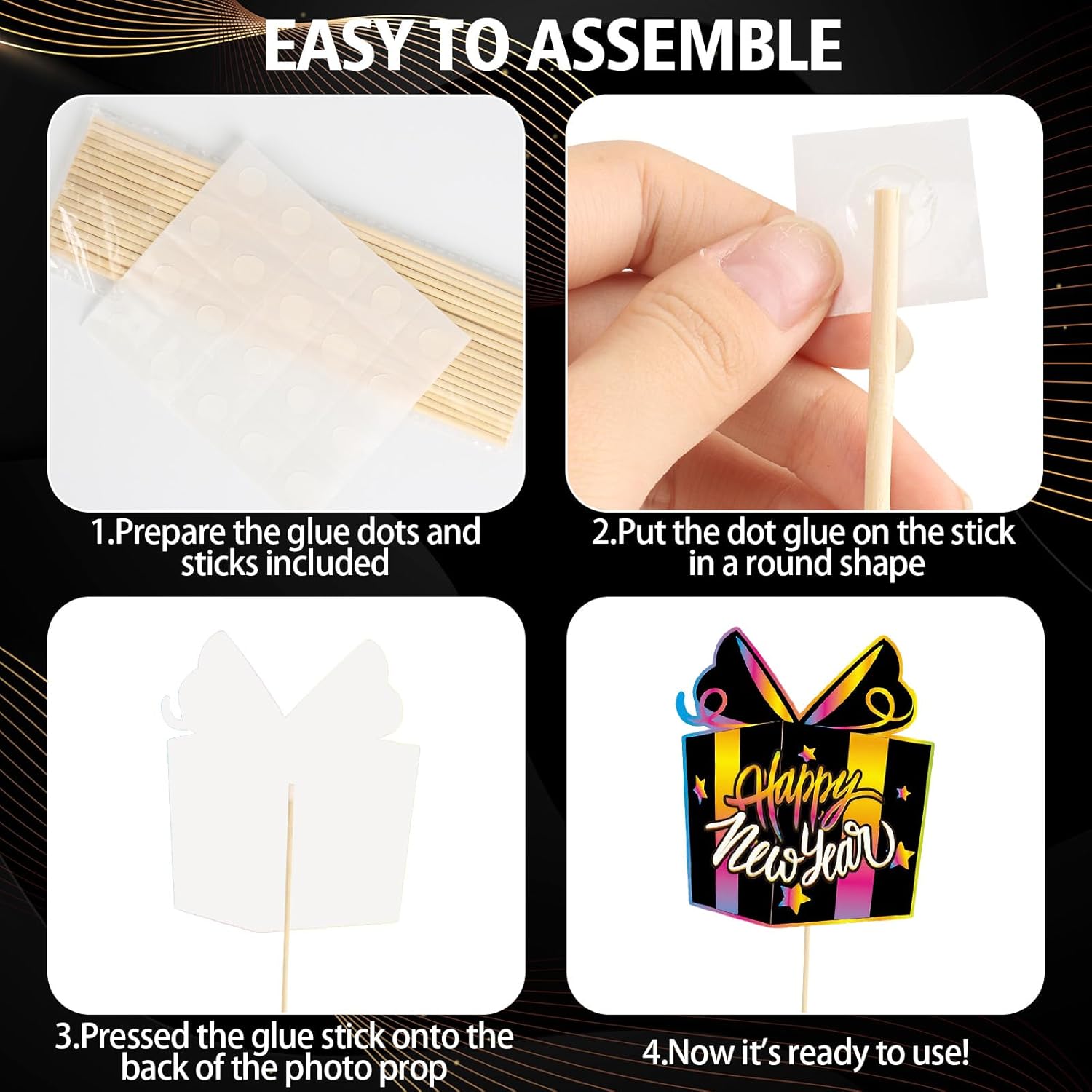 38Pcs New Years Photo Booth Props 2026, New Years Eve Photo Booth Props and Colorful Glasses for 2026 New Year Eve Party Supplies Favors - Image 6