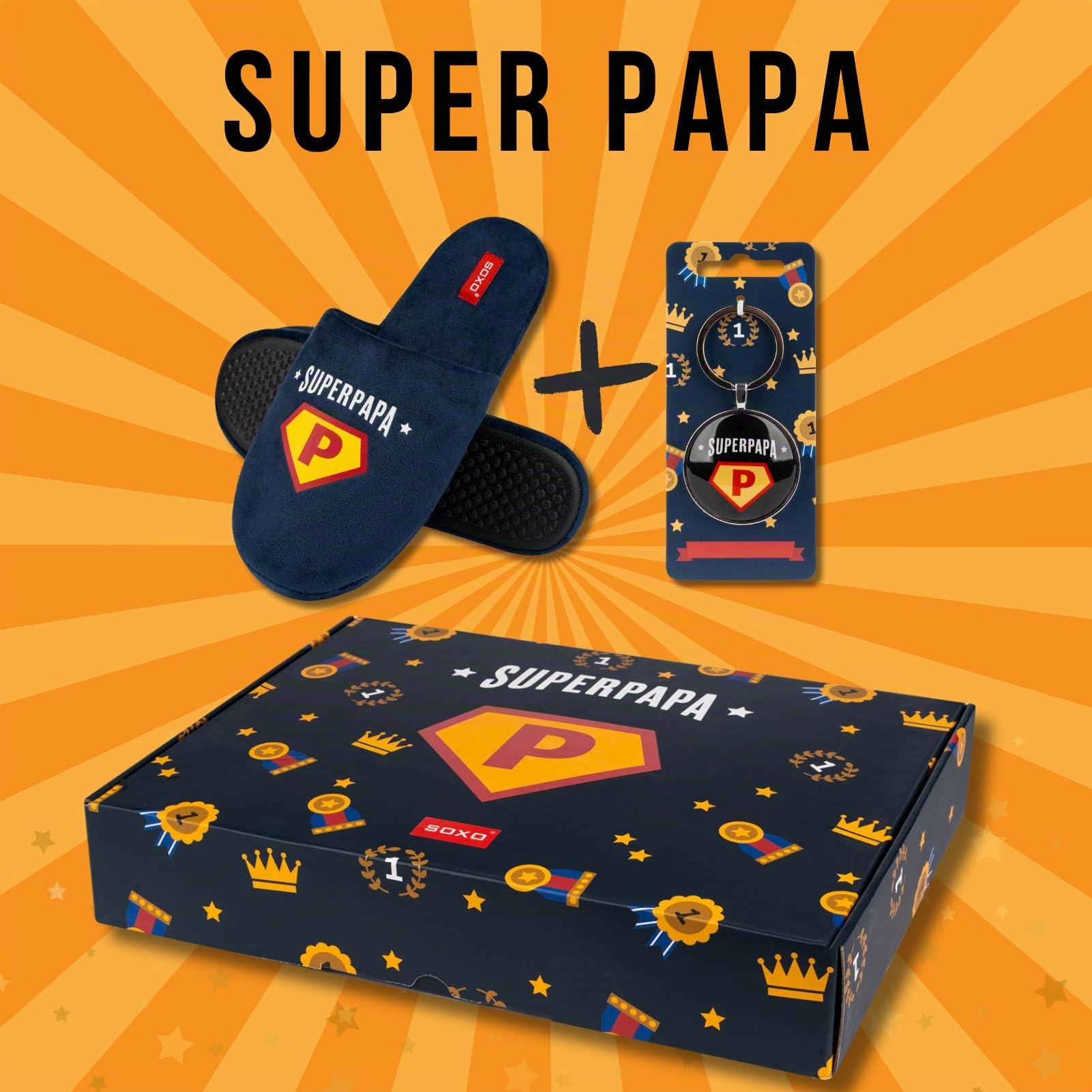 soxo Super Papa Cadeaux Chausson Homme Pantoufles Hommes Fantaisie Chaussons D'intérieur Humour Porte-Clés 3 Tailles