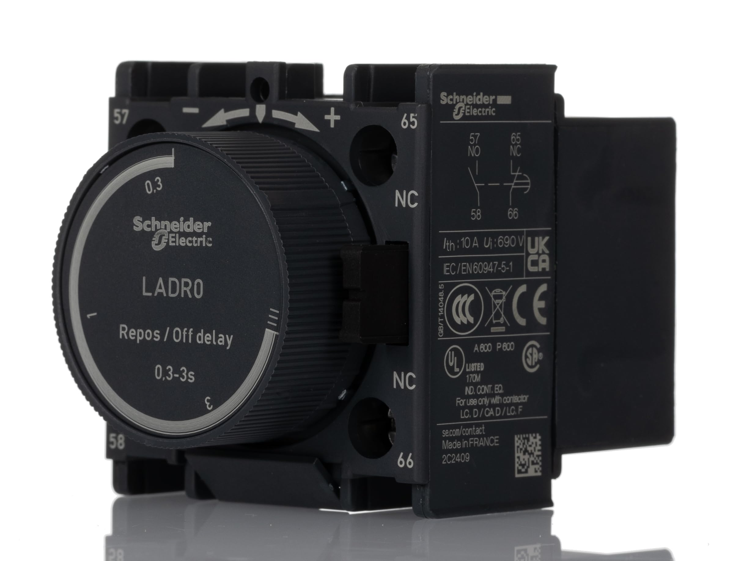 Schneider Electric, TeSys D - time delay auxiliary contact block - 1 NO + 1 NC screw clamp terminals, LADR0
