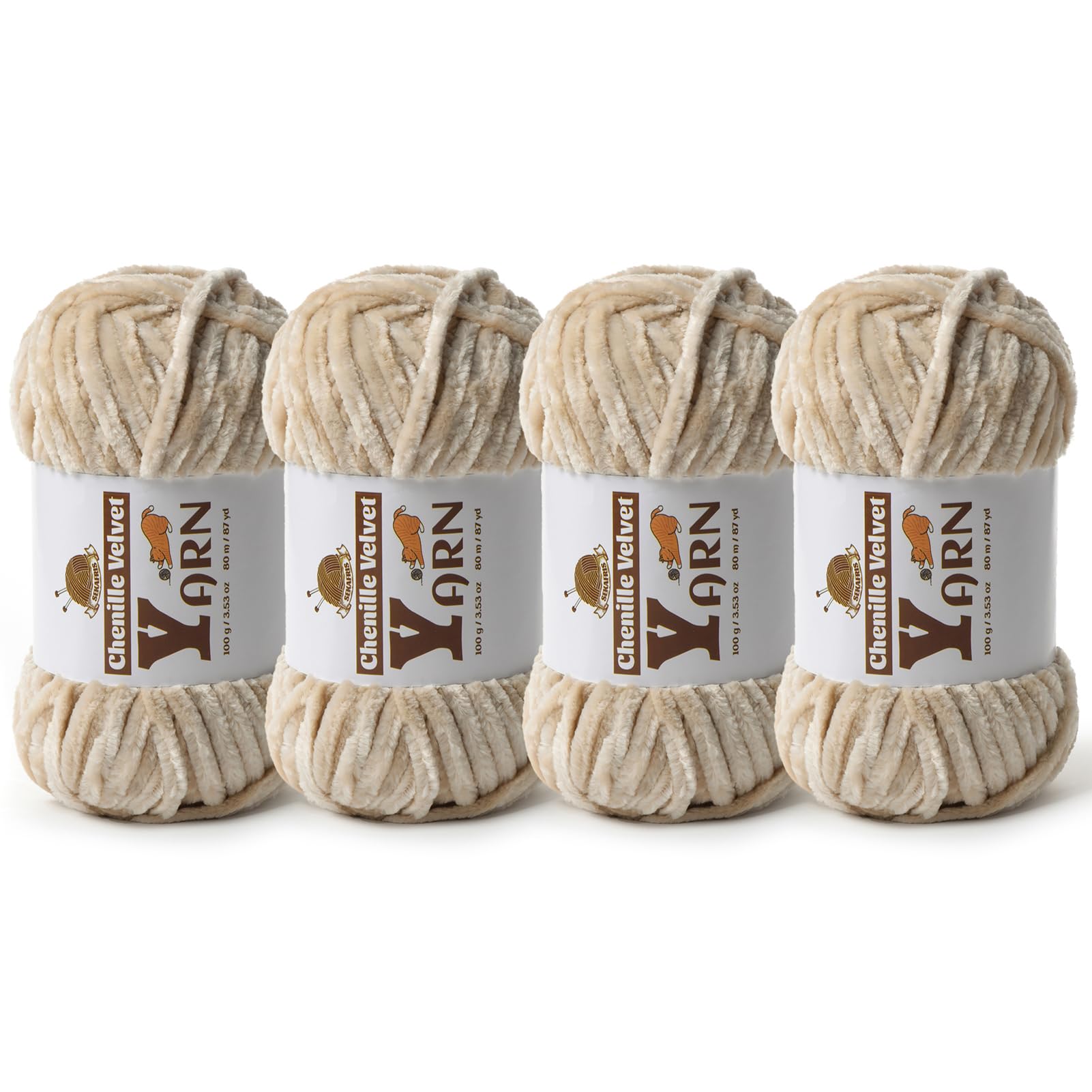 Chenille Crochet Beige Yarn 4 Pack