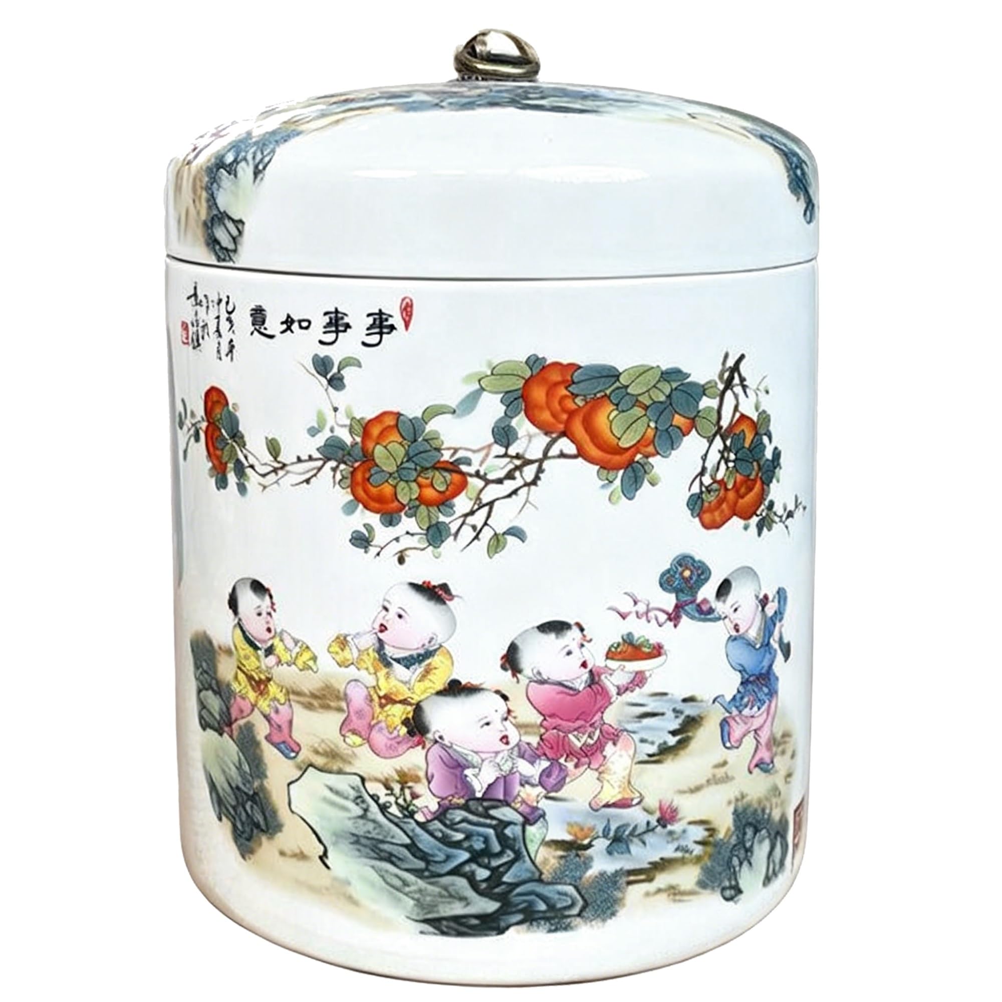 Ceramic Rice Storage Container With Lid, Large Capacity Food Jars For Pantry Organization, Airtight Grain & Tea Storage Bin, Chinese Style Flour & Sugar Box, Porcelain Coffee Bean Canister(F,10kg)