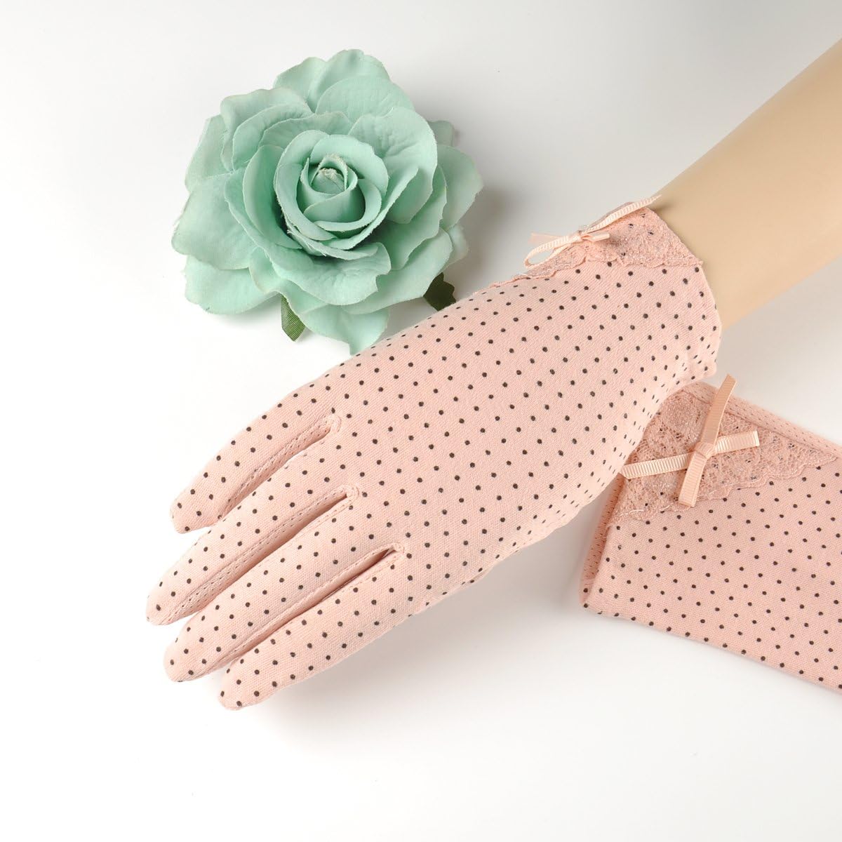 SIEFERSN Women's Driving Summer Outdoor Sun Uv Protection Cotton Gloves Breathable Lace Bow Anti-skid Gloves 1172175023 (Free 7", Grey)