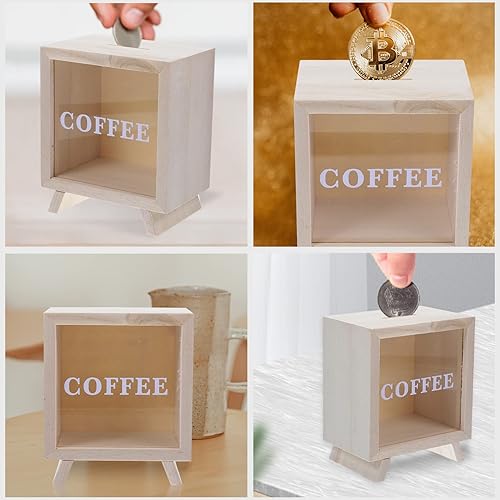 Miniatura 5 de Zerodeko Hucha de madera, marco de madera, caja de sombras, tarro de ahorro de dinero, caja de dinero para viajes, caja de dinero para monedas, caja