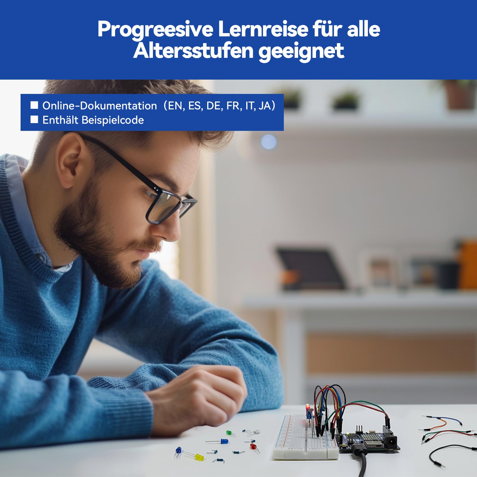 SunFounder Elite Explorer Kit mit original Arduino UNO R4 WiFi, RoHS-konform,Bluetooth,IoT,ESP32,IIC LCD1602,OLED, Super Starter Kit,Online-Tutorials & englische Videokurse für Anfänger & Ingenieure