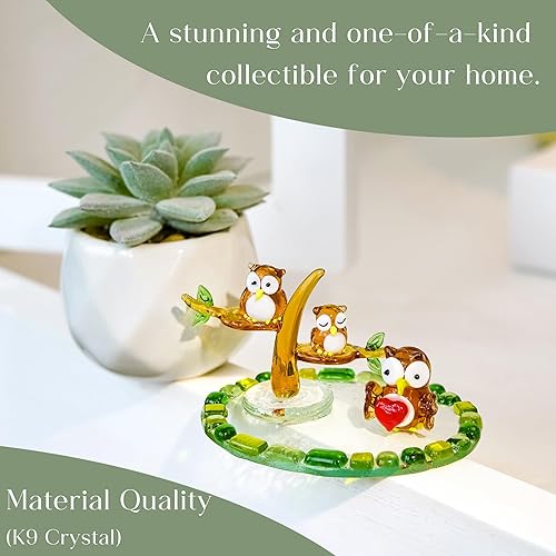 Miniatura 5 de H&D HYALINE & DORA Figura de cristal soplado de búho, figura de pájaro en miniatura con base redonda, figura de animal de vidrio hecha a mano,