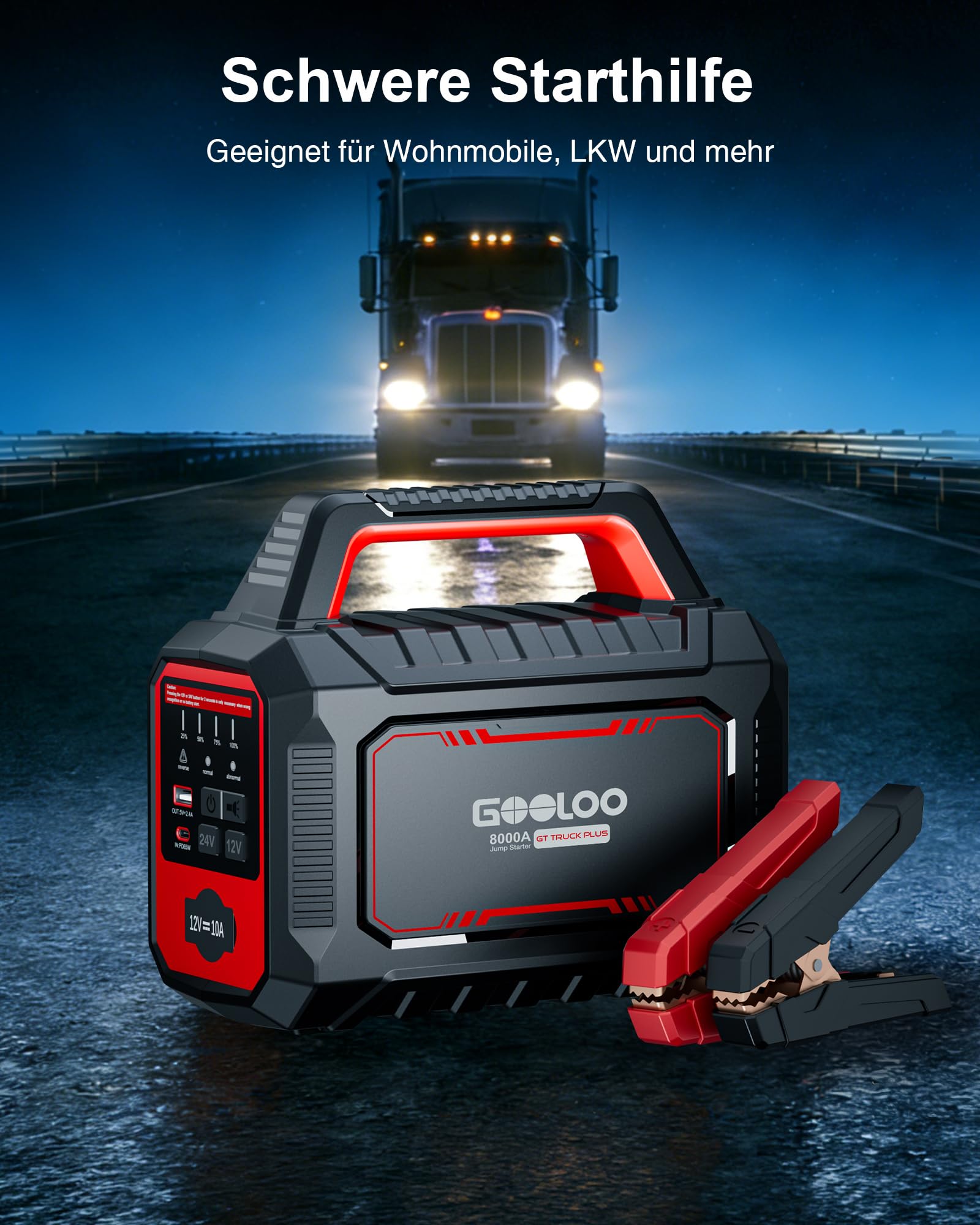GOOLOO GT Truck Plus Starthilfe Powerbank – 8000A 12V/24V Tragbare Starter Powerbank mit PD65W Schnellladung, Booster Auto Starthilfe für PKW, LKW, Wohnmobile, Yachten (Alle Benzin und Diesel)