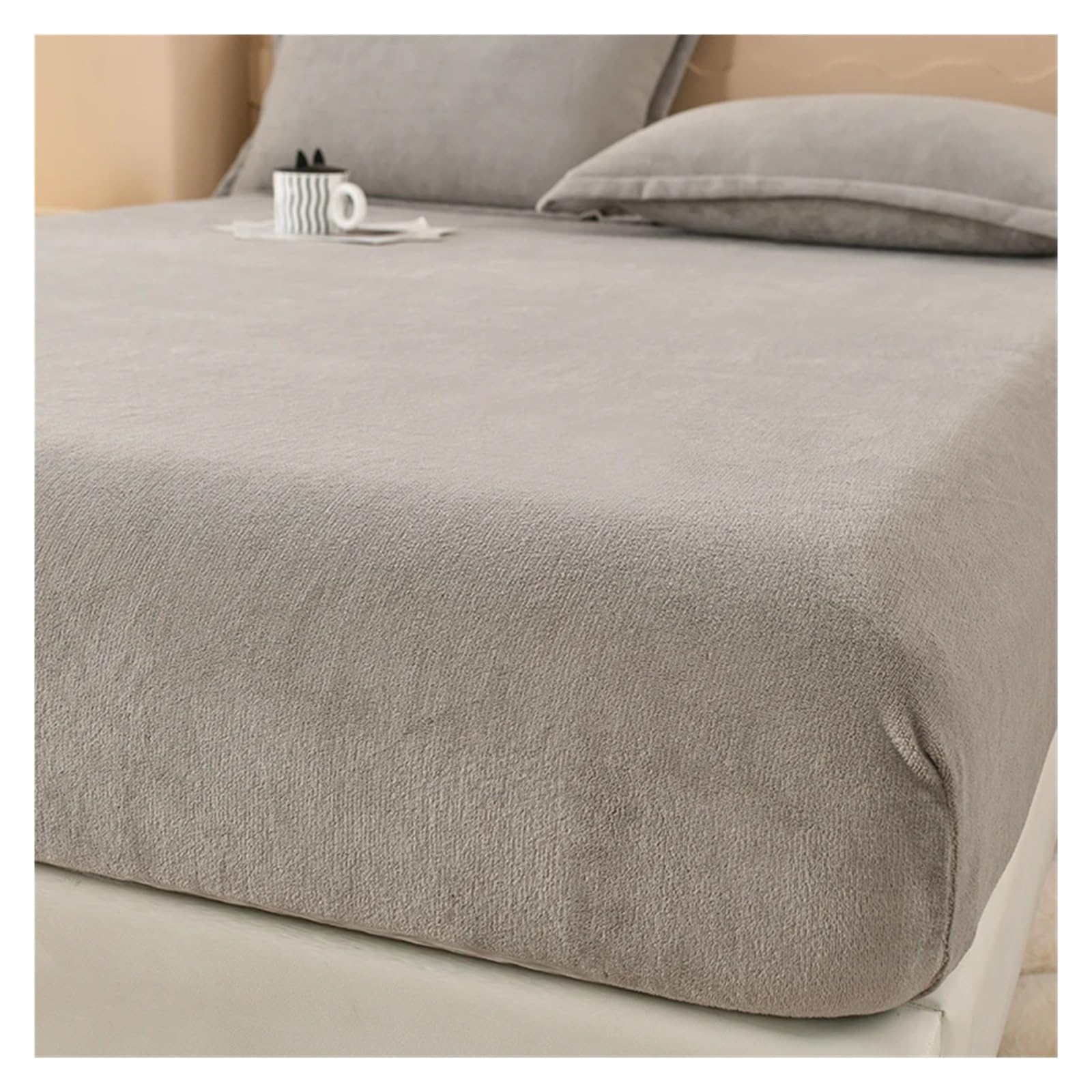 Fitted Sheet Super Warm Bed Sheet for Winter Cartoon Style Fitted Bed Sheet Queen/King Size fundas de colchón Reactive Printed All-inclusive(Light gray,90x200x25cm 1pc)