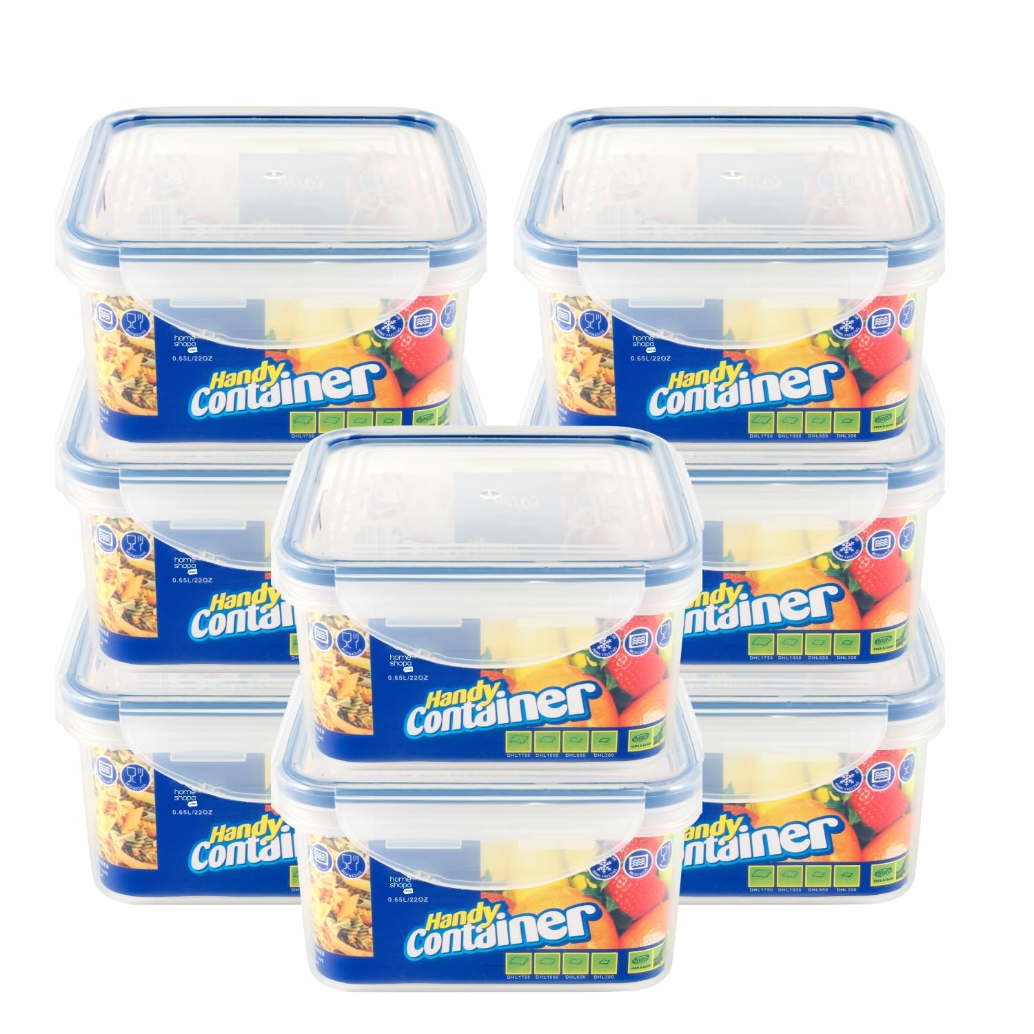 Homeshopa.com Blue Homeshopa Square Airtight Food Storage Plastic Container, 8 Pack 650Ml Kitchen & Pantry Organisation Canisters, Leakproof Stackable Reusable, Microwave, Dishwasher & Freezer Safe