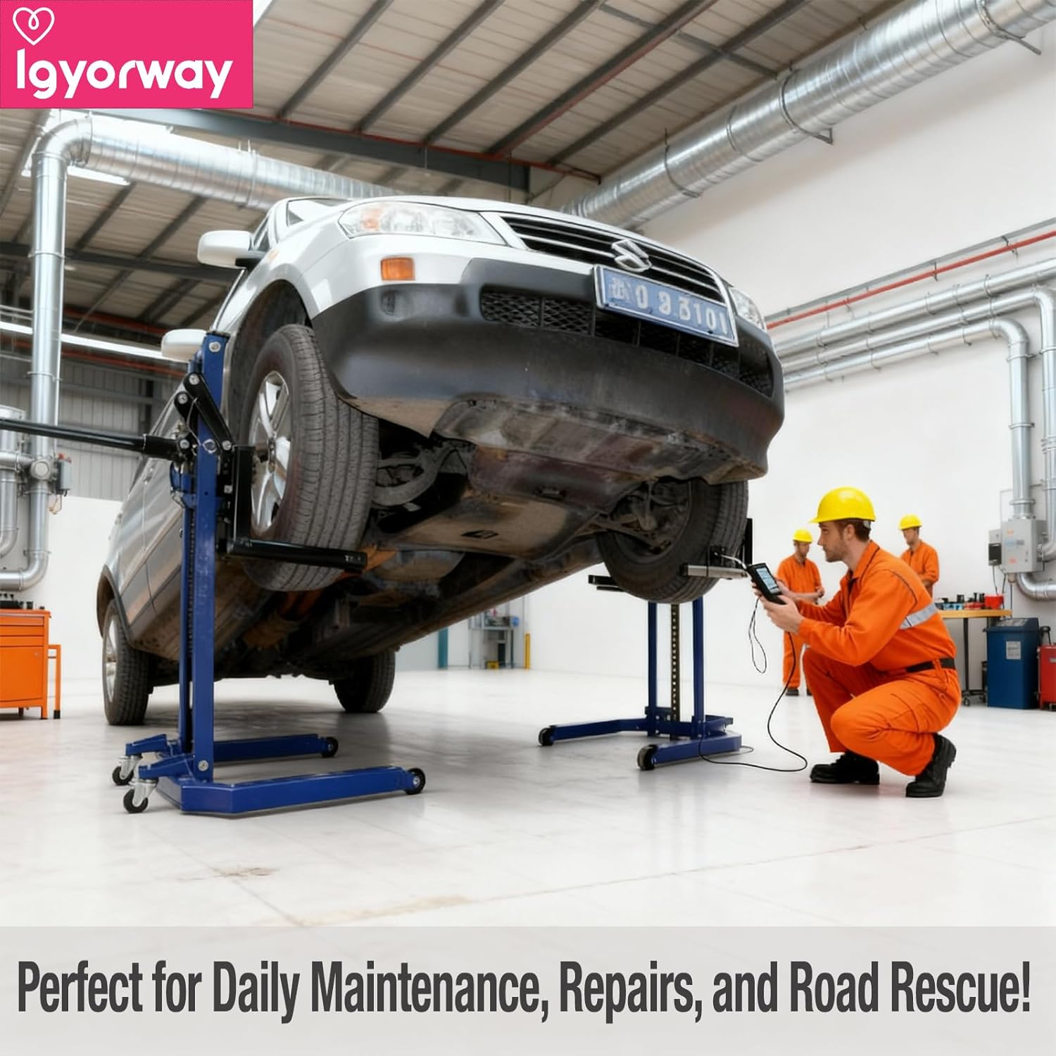 Portable Car Lift, Single Post Mobile Type, Supports Vehicles Up to 8800 LBS, Multi-Functional for Cargo Handling, Car Lift for Garages and Home or Outdoor, 24-Month Parts Replacement