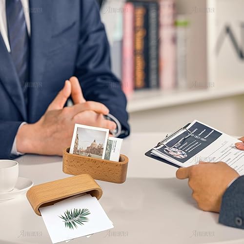 Miniatura 10 de AUEAR, Paquete de 2 tarjeteros de madera para tarjetas de visita con 2 rejillas para escritorio de oficina