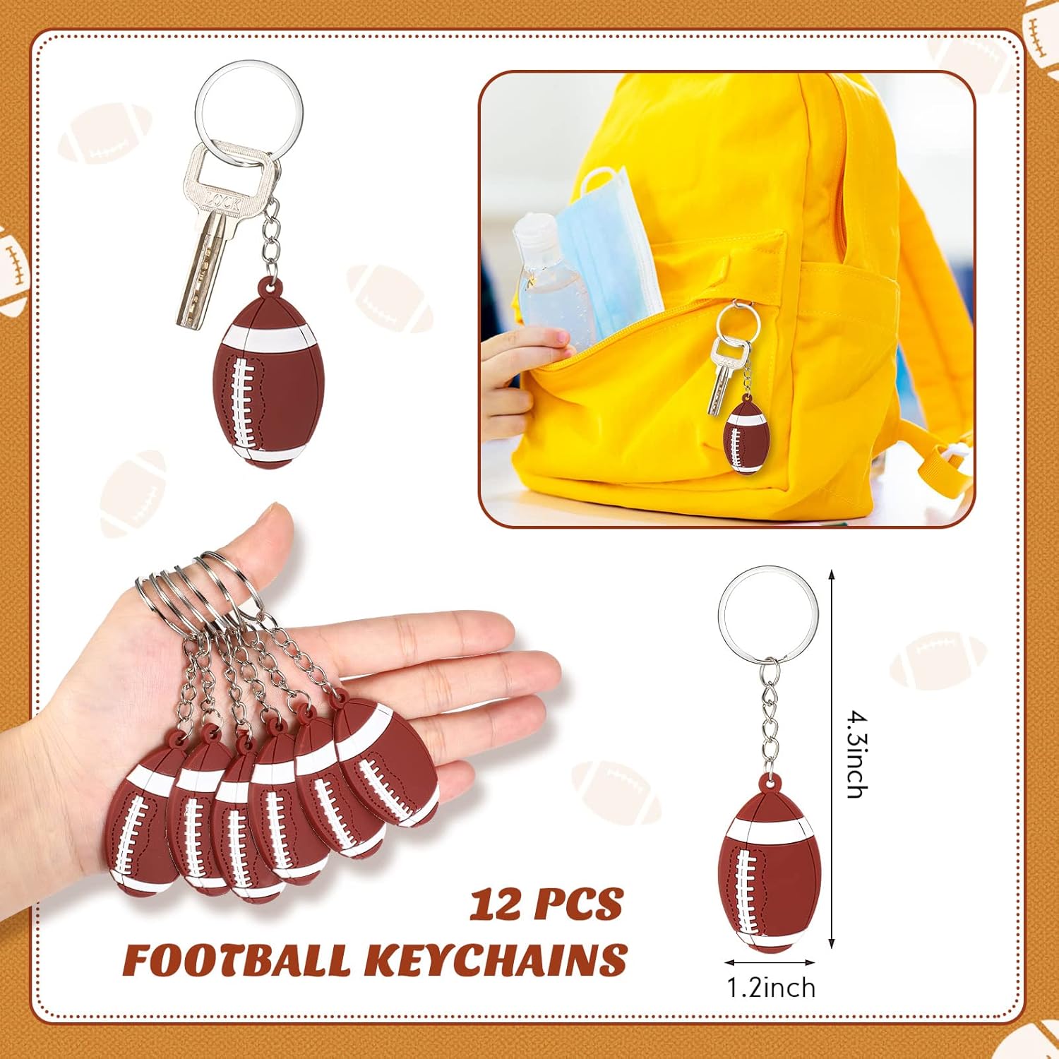 LEIFIDE 48 Pcs Football Party Favors 12 Sets Silicone Bracelet Drawstring Treat Bag Mini Stress Ball Keychains for Football Birthday Party Supplies