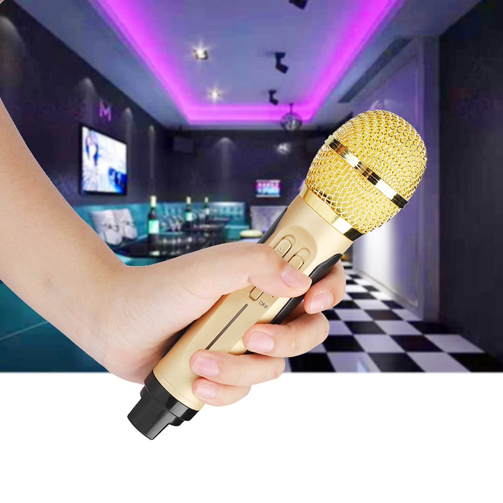 Unidad de Karaoke Altavoz de Karaoke Altavoz Bluetooth Inicio KTV Karaoke Altavoz Bluetooth con Dos micrófonos(Oro)