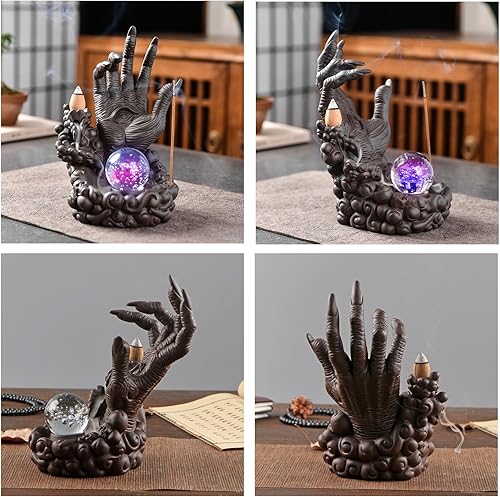 Miniatura 2 de YYW Soporte de incienso de cerámica, quemador de incienso de cascada de flujo de mano con ojos, cascada de incienso con 20 conos de incienso de