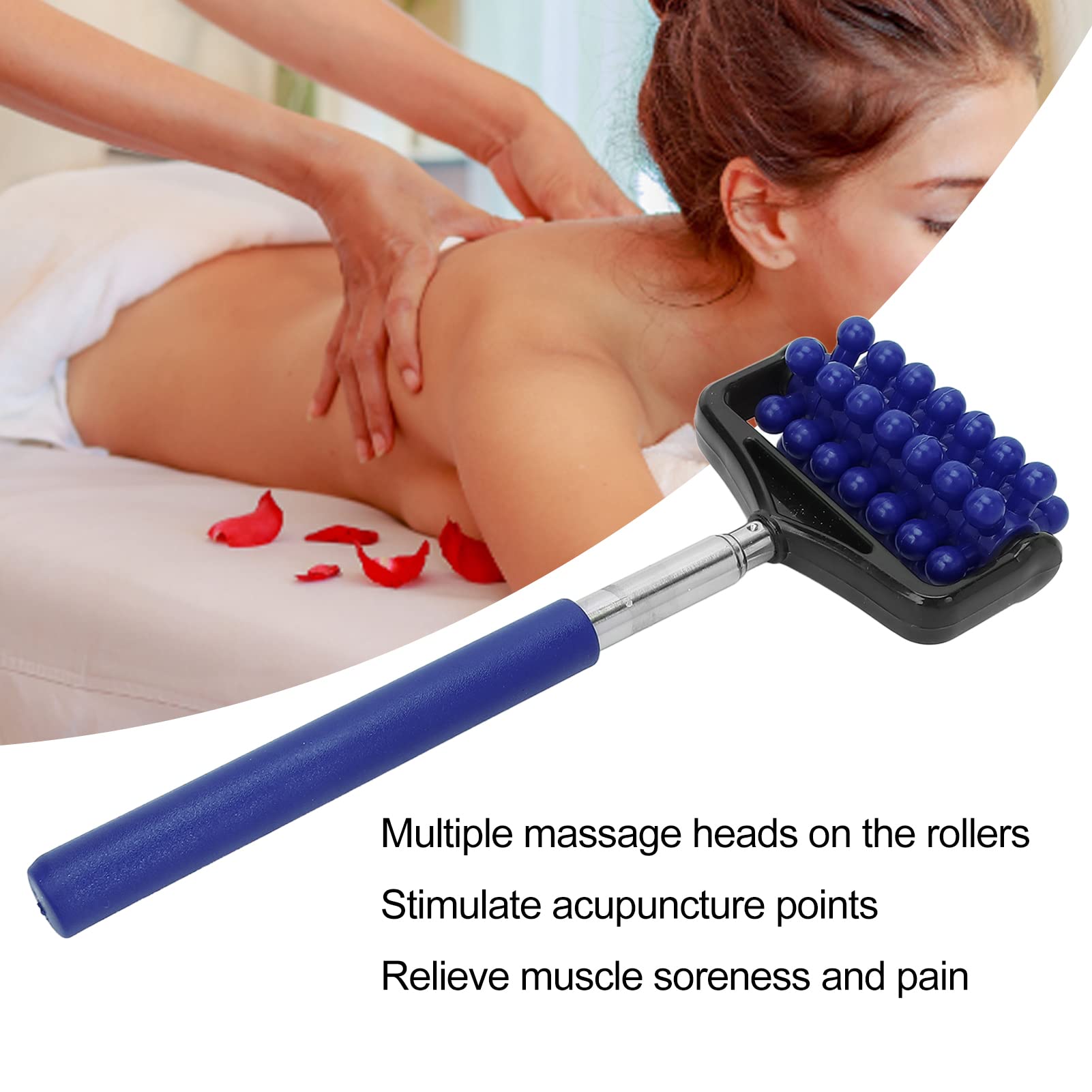 Extendable Back Scratchers Massager, Back Massage Stick Roller, Portable Telescopic Roller Massager for Women Men(Navy Blue)