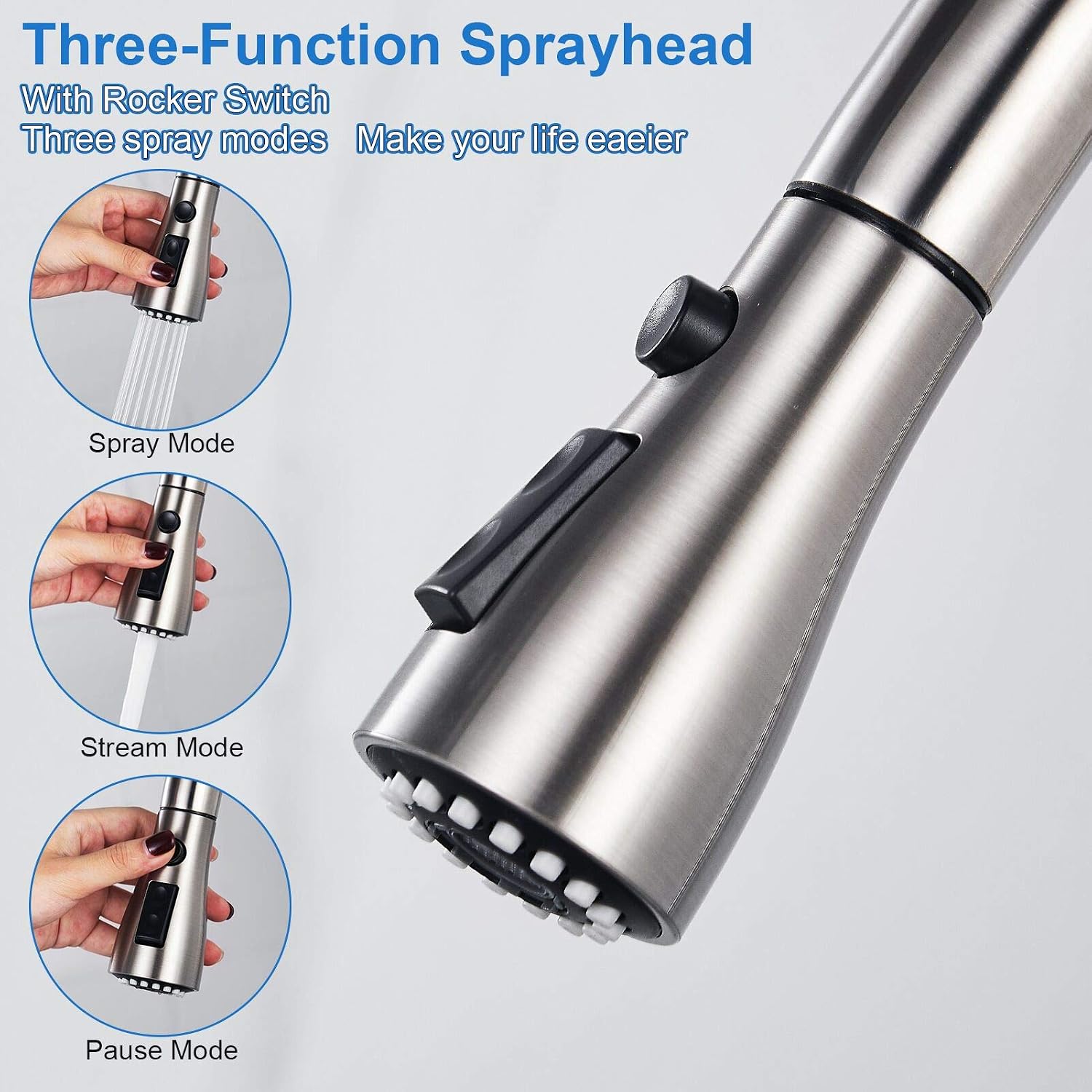 Best Promo MUKSIRON Touch Kitchen Faucets with Pull Down Sprayer,Single Handle Smart Touch On Kitchen Sink Faucets with Pull Out Sprayer, Stainless Steel Touch Activated Faucets with Deck Plate - Silver