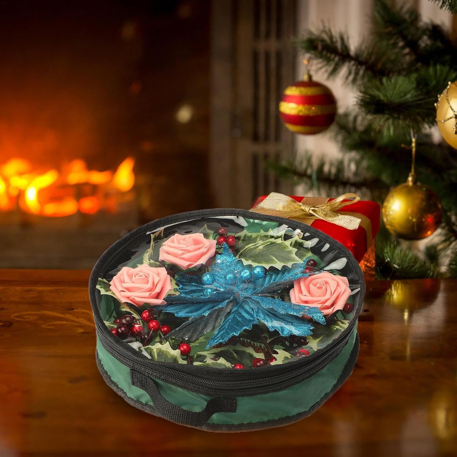 Holiday Wreath Storage Bags,Decorative Wreath Storers | Round Wreath Container with Double Zipper | Indoor Flower Wreath Container with Clear Window and Handle