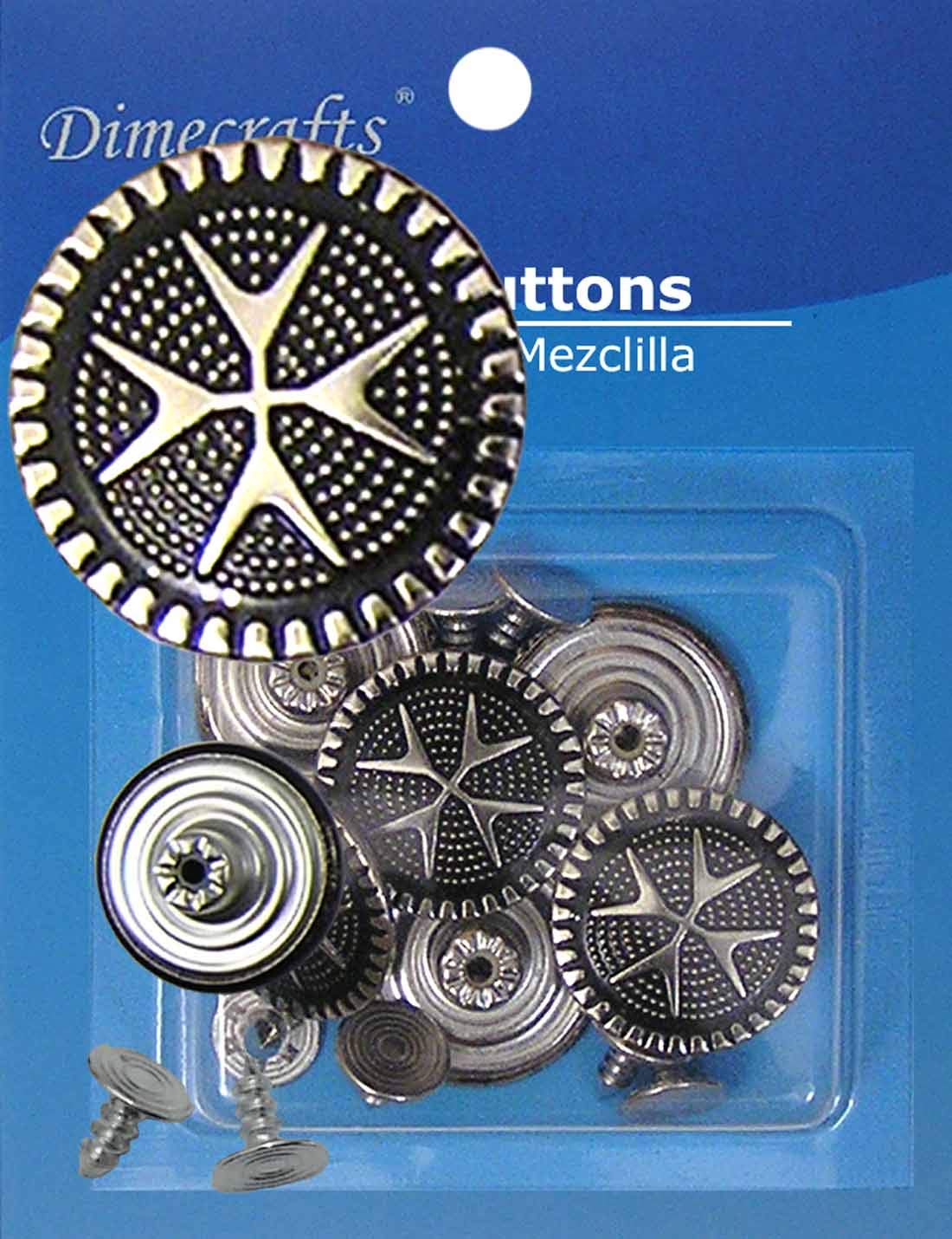 6/PKG 20mm Maltese Cross Black Silver No-sew Jean Tack Buttons