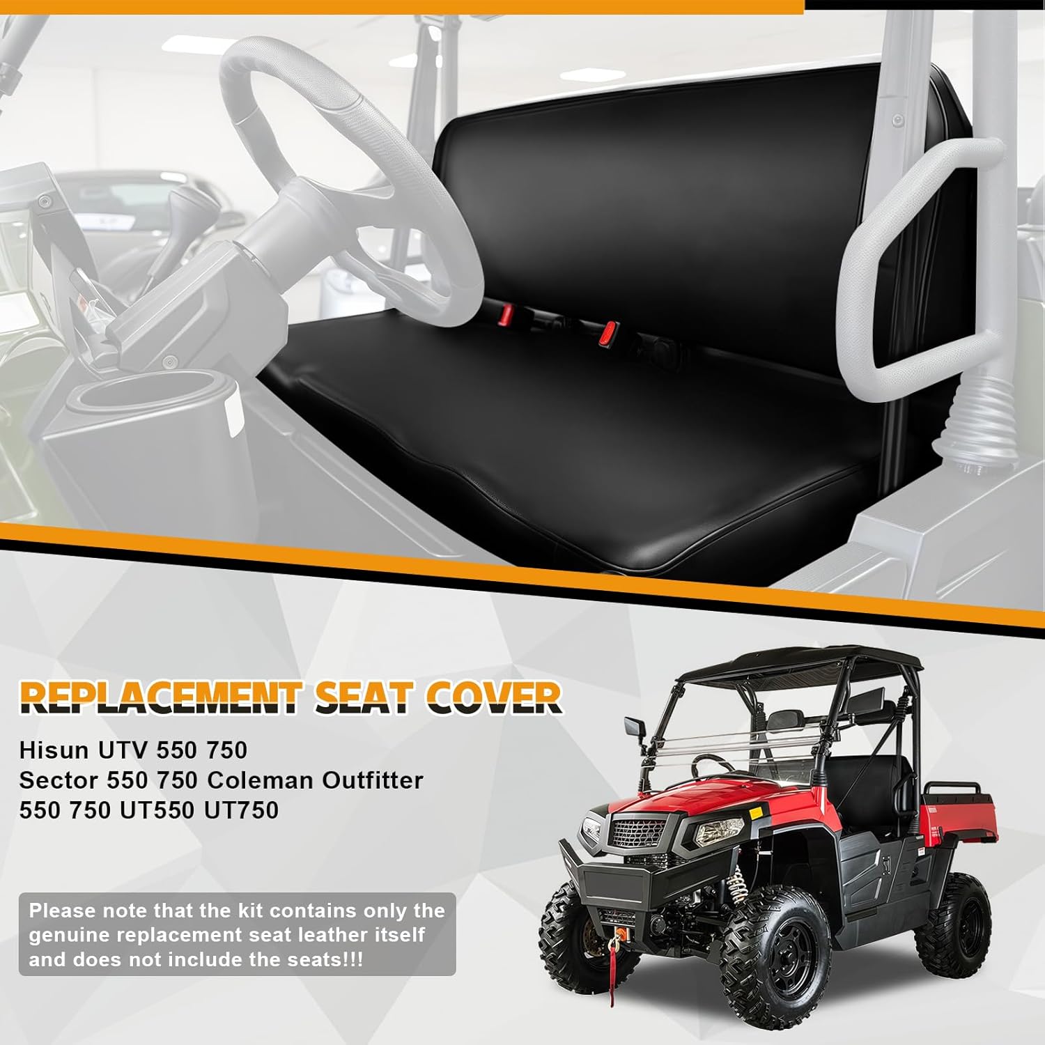 Leather Seat Cover Replacement for Hisun UTV 550 750, Setor 550 750 Coleman Outfitter 550 750 UT550 UT750, Black