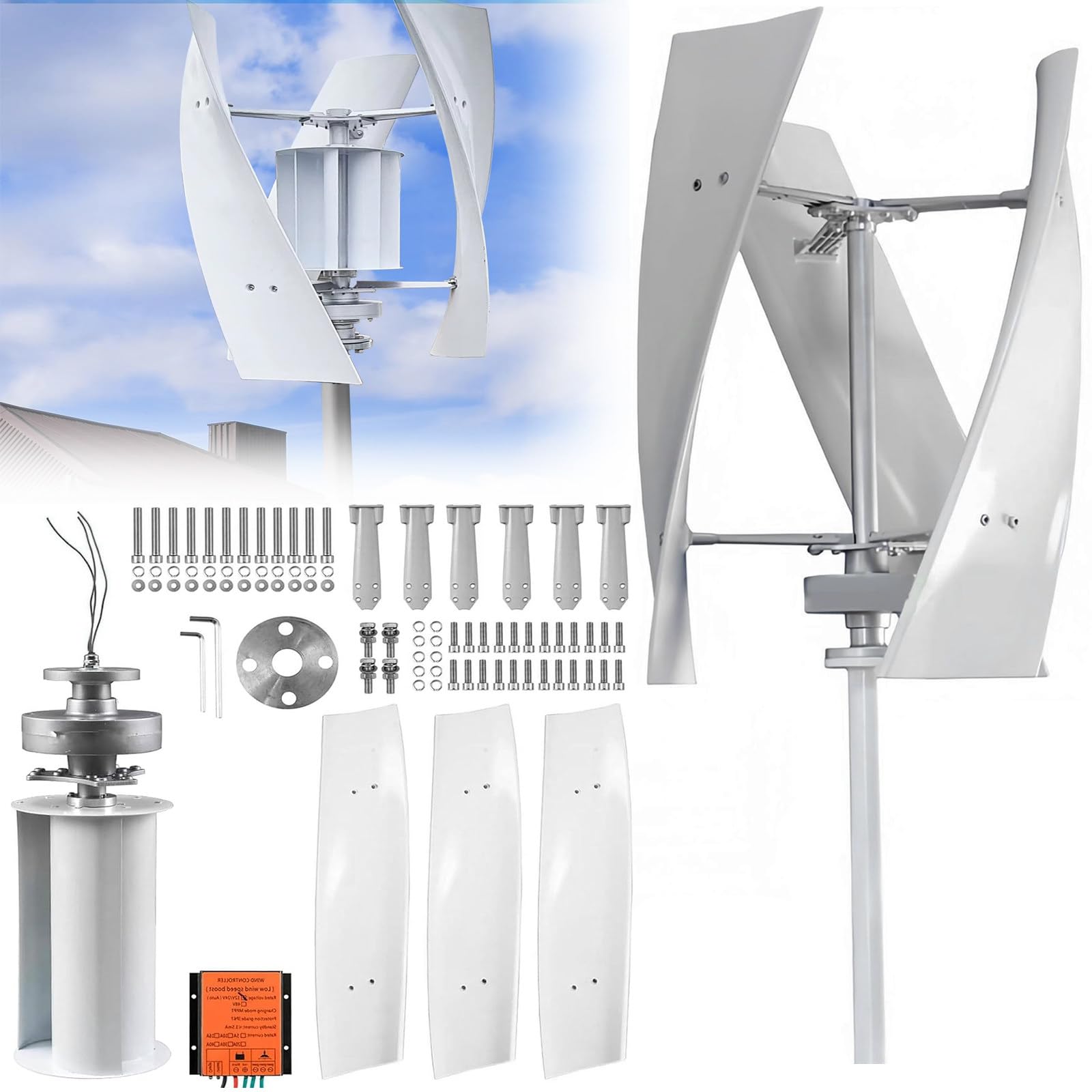 Zestaw generatora wiatru domowego 3000 W, 12 V/24 V, 3 łopatki z kontrolerem Mppt, prędkość startowa 2,0 M/S, do domu, na farmę, do samochodów kempingowych, łodzi, monitoringu, L