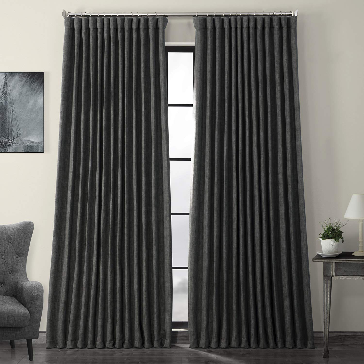 HPD Half Price Drapes Faux Linen Textured Room Darkening Curtains for Bedroom 96 Inches Long (1 Panel)