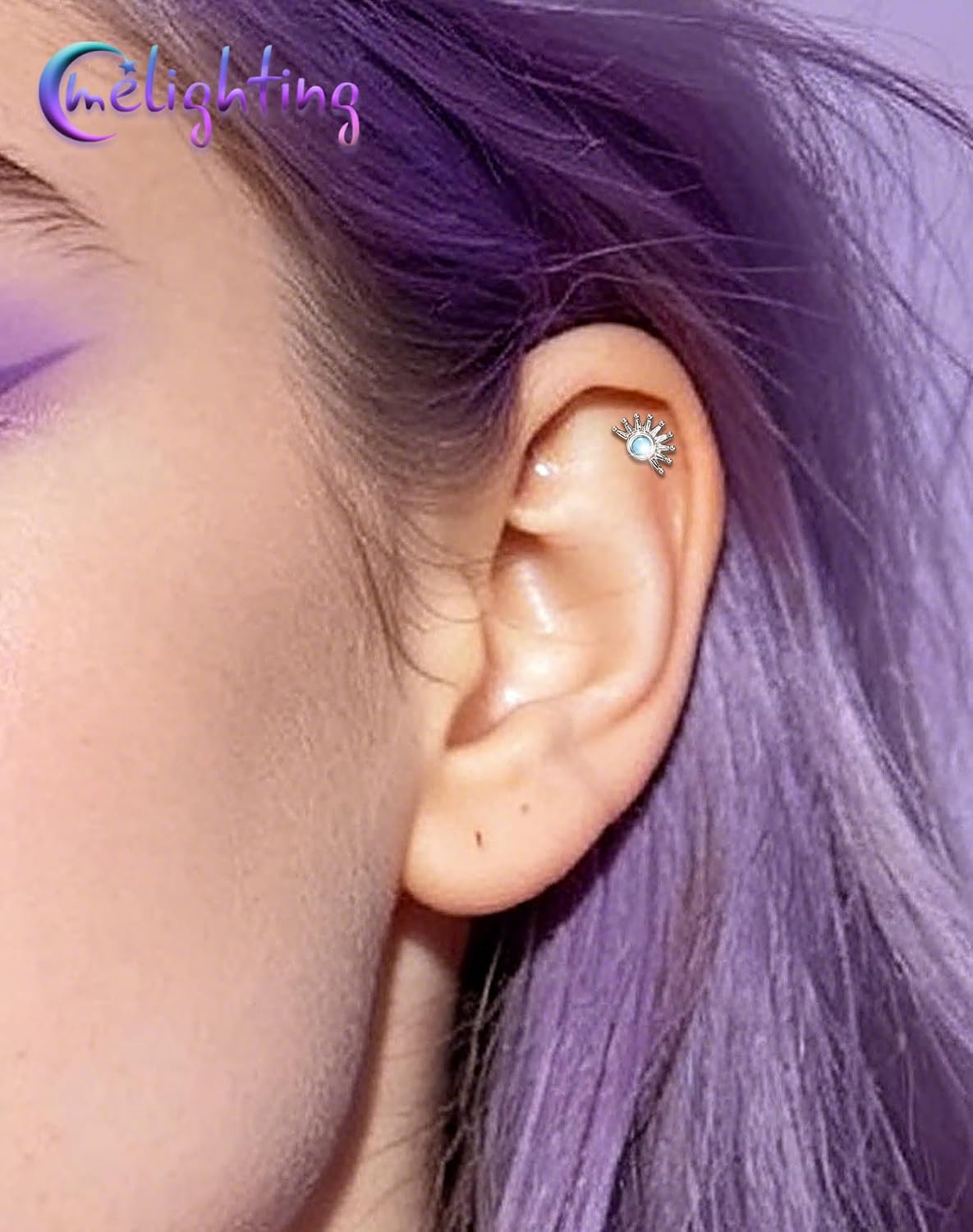Melighting 18G Sun Gold Flat Back Tragus Earring Internally Threaded, 316L Stainless Steel Cartilage Helix Piercing Blue Turquoise Lip Stud 6 mm Lobe Earring for Women