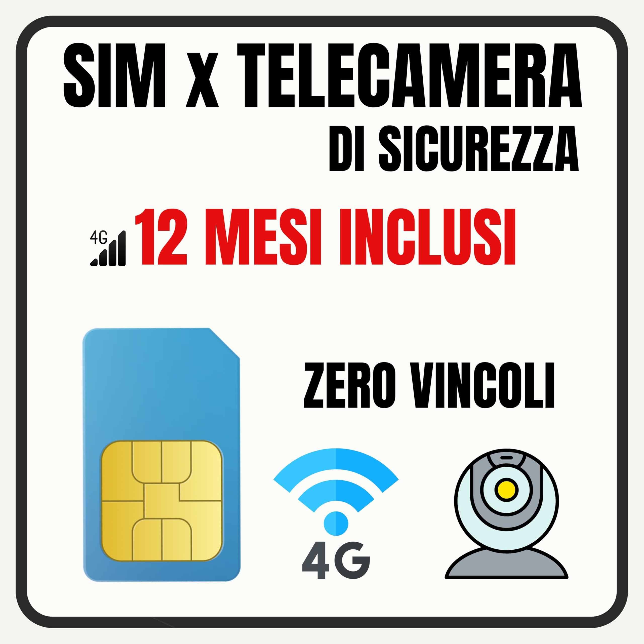 SIM Dati per Telecamere di Sicurezza – 10GB/Mese per 12 Mesi Inclusi – SIM Internet per Videosorveglianza 4G per Telecamera, Router, Modem e Antifurto