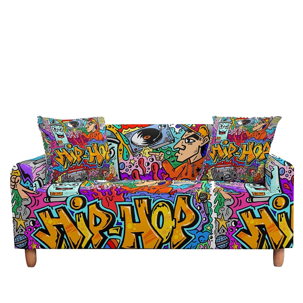 LESANGBAIHUODIAN Hip Hop Sofa Cover Stretch Angle Printed Graffiti Elastic Couch Cover Case Fit For Corner Sectional Sofa Funda De Sofá L Shape Sofa (