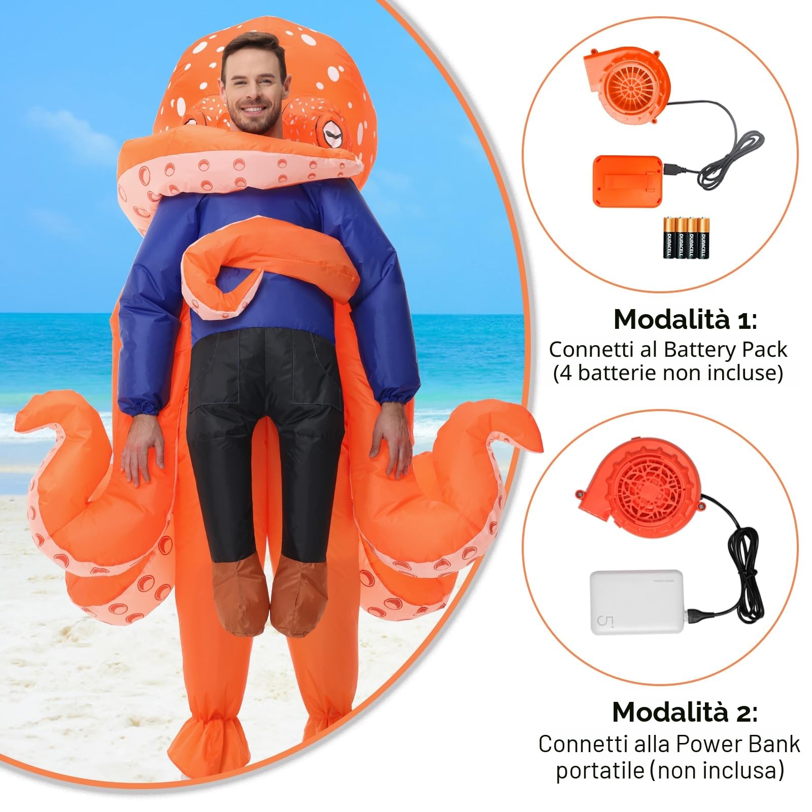Poptrend Costume gonfiabile da polpo per adulti, costume gonfiabile da polpo, costume di Halloween, per uomini e donne, per feste in maschera (adulto)