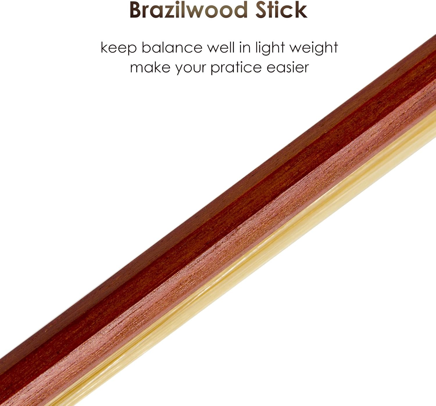 Kmise Violin Bow 4/4, Lightweight Fiddle Octagonal Brazil Wood Stick, Ultra-Stretchy Horsehair, Anti-Distortion Ebony Frog Bows for Beginner Practice