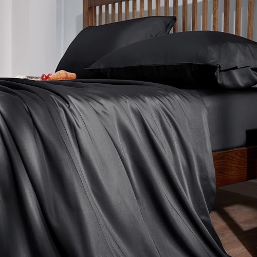 Miniatura 4 de CozyLux Juego de sábanas 100 % orgánicas de rayón de bambú, tamaño King, color negro, de 300 hilos, certificado Oeko-TEX, para sudores nocturnos, 4