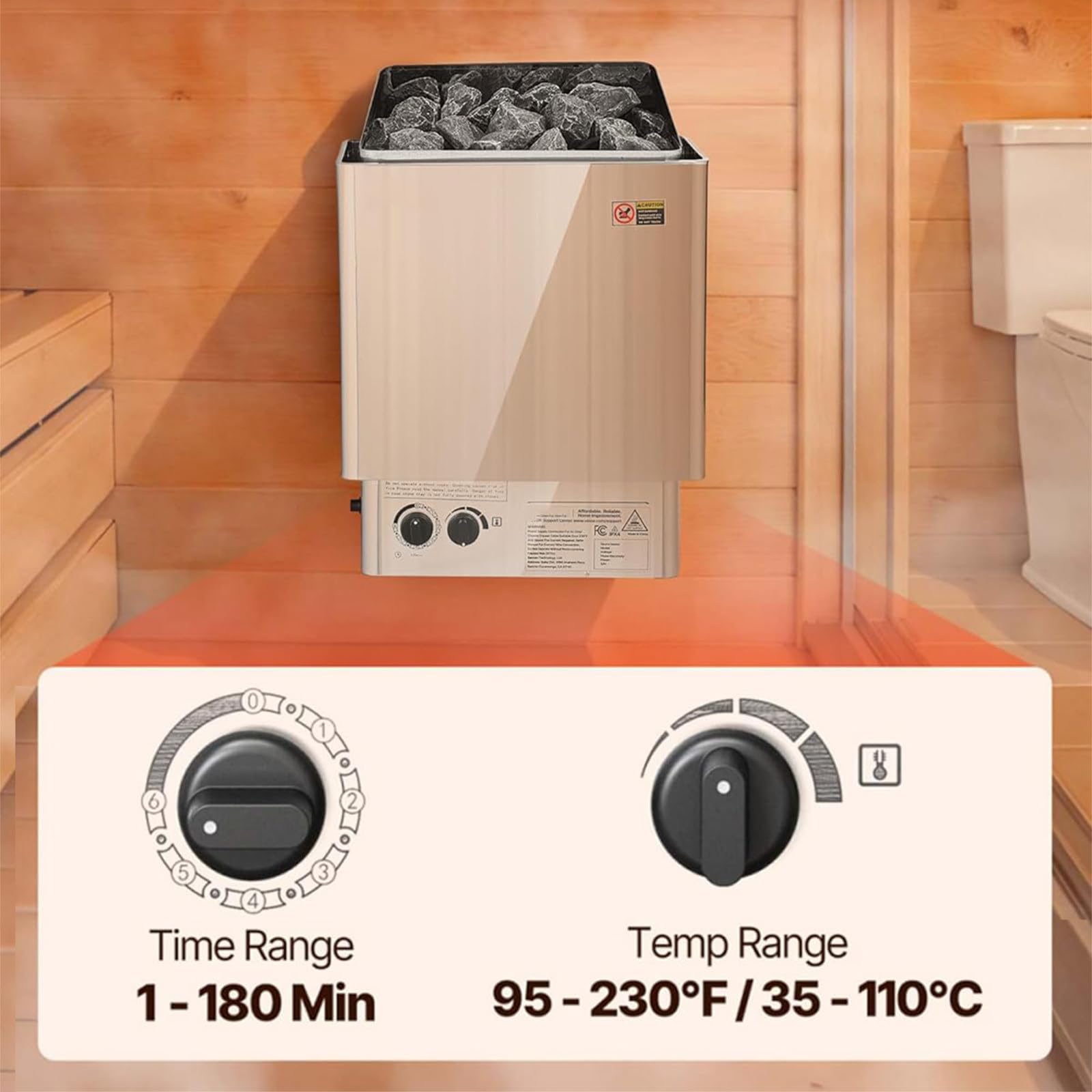 Stufa Elettrica per Sauna da 9 kW con Comandi Integrati, Timer: 0-180 min, Temperatura: 0-110℃, per Ambienti da 9 a 13 m³