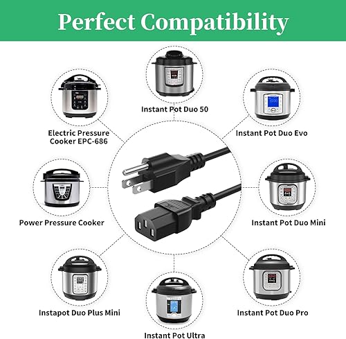 Miniatura 2 de QYD Paquete de 3 cables de alimentación de CA de 3 clavijas de 4 pies (3.9 ft) compatible con olla a presión eléctrica Instant Pot, Instant Pot Duo,