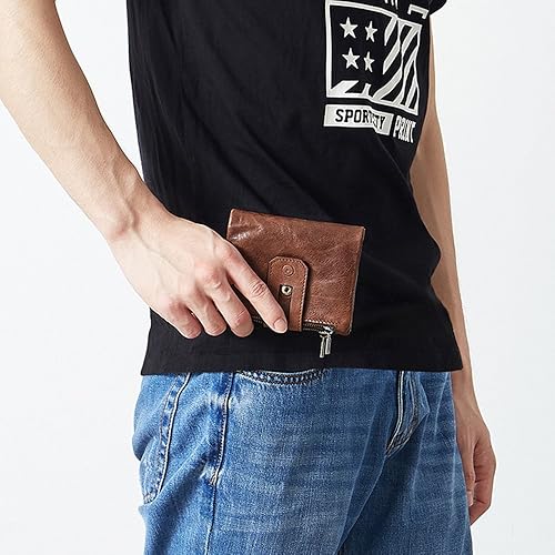 Miniatura 7 de Artwell Cartera RFID para hombre, de piel de vaca, con cremallera, estilo vintage, plegable, con bolsillos dobles con cremallera